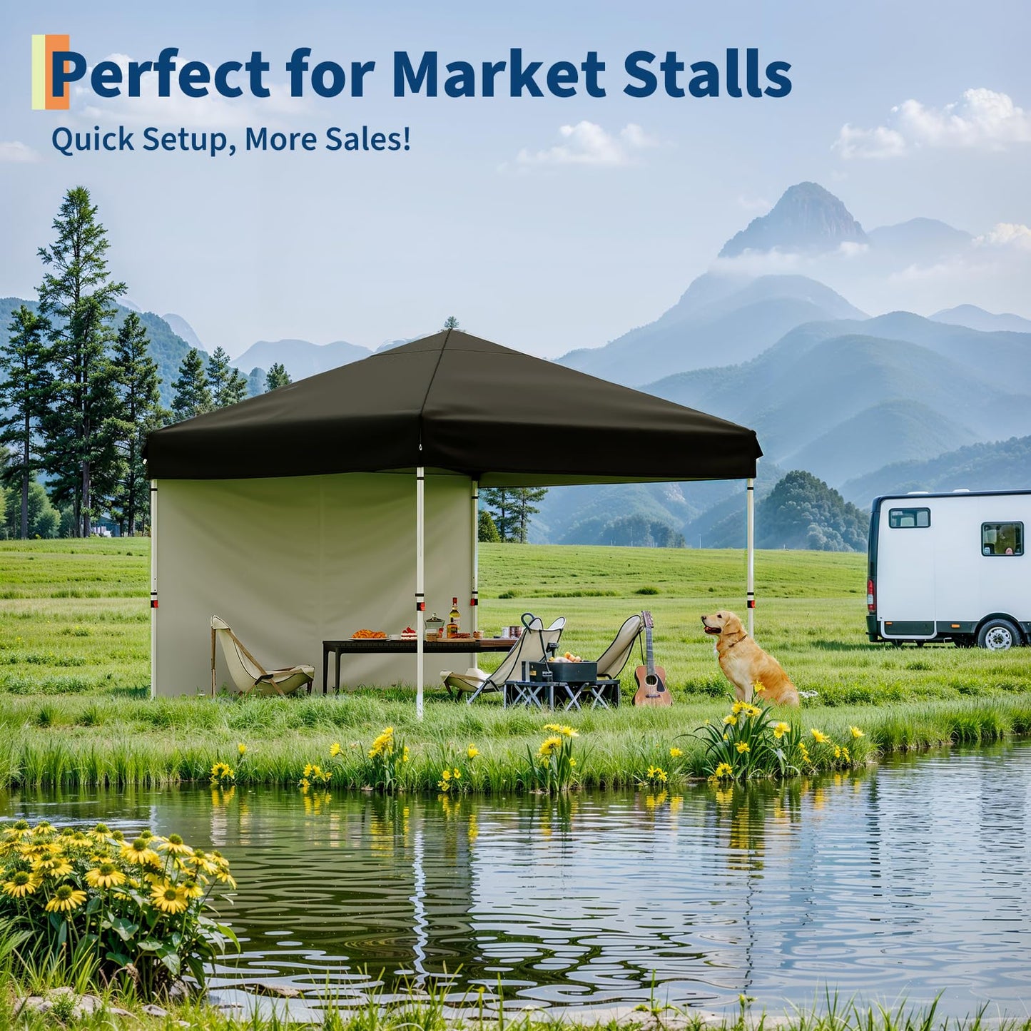 GarveeLife 10x10 Pop Up Canopy with 3 Sidewalls - Easy Up Camping Tent with One Button Push Setup - 1 Roller Bag, 3 Adjustable Height, 4 Weight Bags for Deck, Garden, Sports, Beach, Party - Black