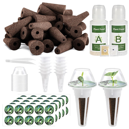 Tigvio 126 Piece Hydroponic Pods Kit: Grow Anything with 30 Grow Sponges, 30 Baskets, 30 Domes, 30 Labels, 4 A&B Plant Food, 1 Tweezer - Compatible with All Hydroponics Brands