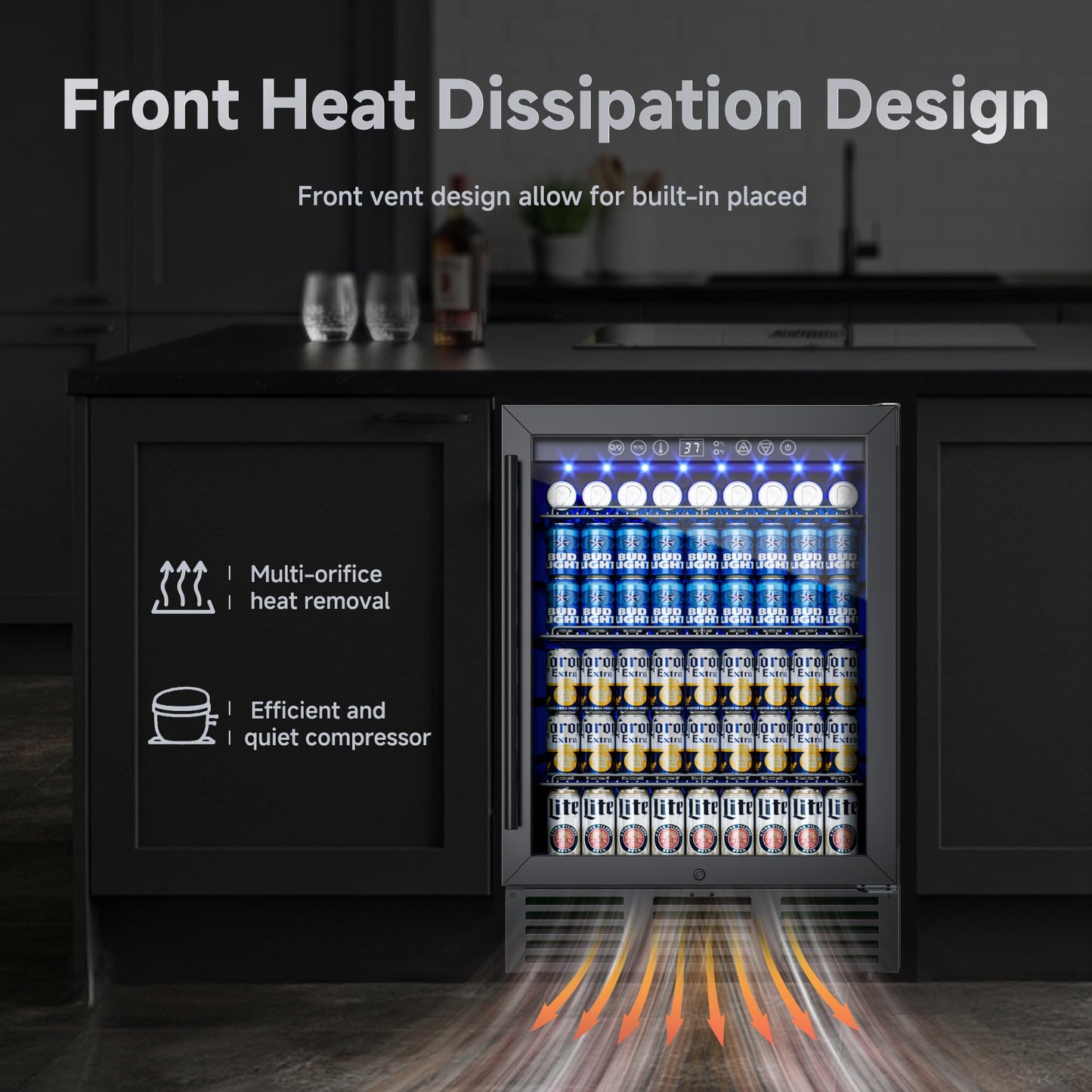 ICEVIVAL 24 Inch Beverage Refrigerator, 180 Cans Beverage Refrigerator with Glass Door, LED Light, Under Counter Refrigerator for Soda, Water, Wine, Drink Fridge for Home, Bar or Office