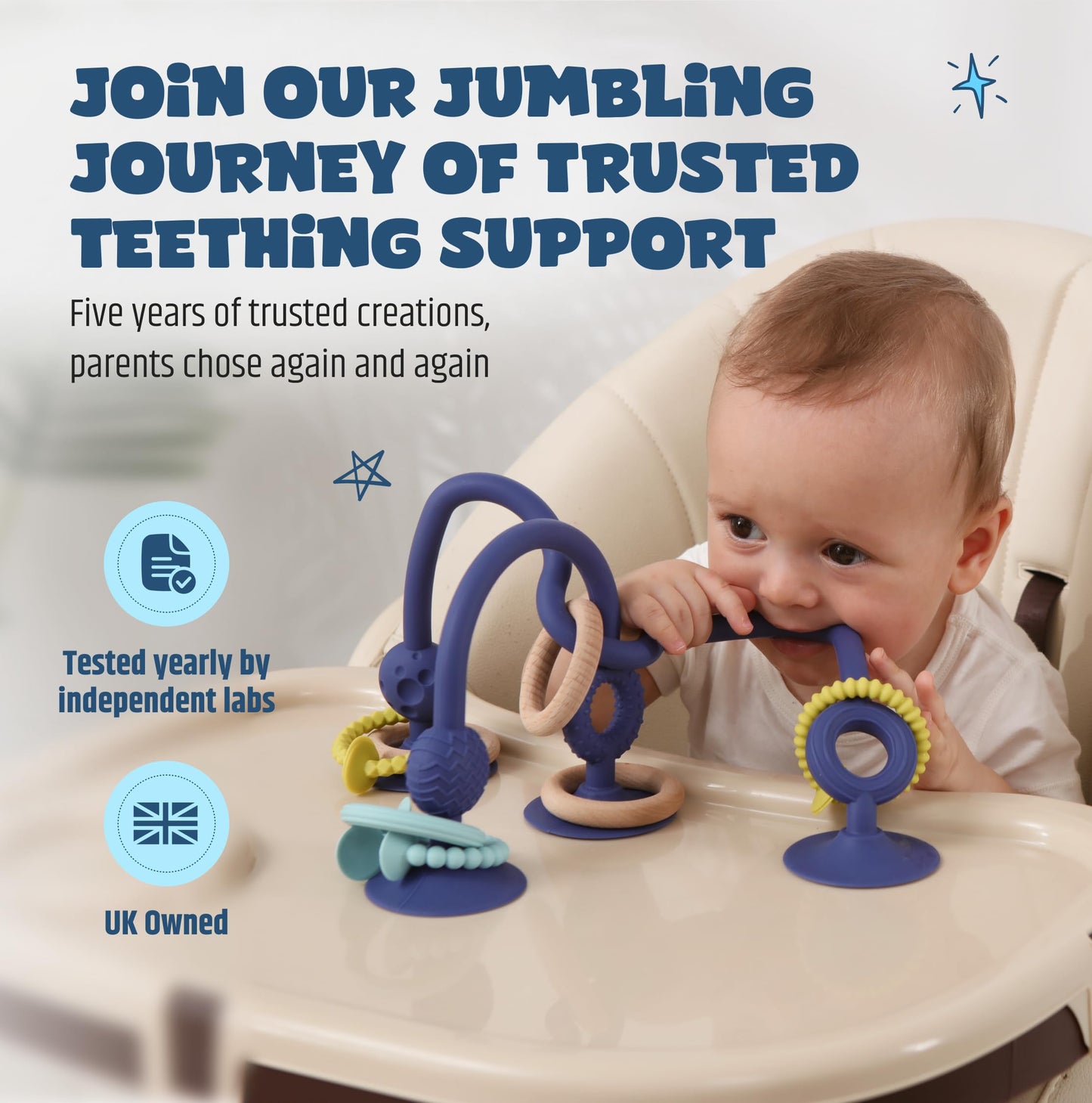 Jumble Jangle Baby Teething Toys – BPA-Free, Multi Purpose High Chair Toys & Sensory Toys for Kids with Autism: Suction Teething Relief with Sensory Toy Textures for Infants & Toddlers (Green)