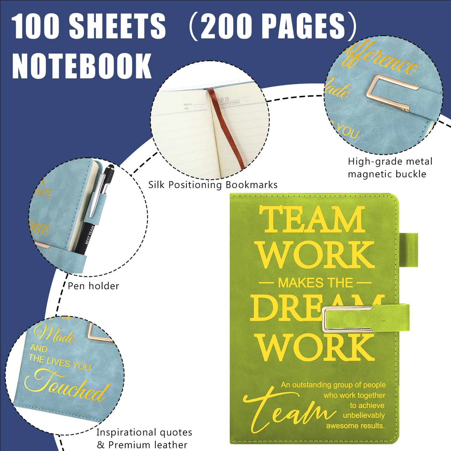 Chuangdi 20 Pcs/10 Sets Team Employee Appreciation Gift Bulk Teacher Nurse Week Gifts A5 Leather Inspirational Notebook and Metal Ballpoint Pen for Social Worker Secretary Coworker Staff(Multicolor)