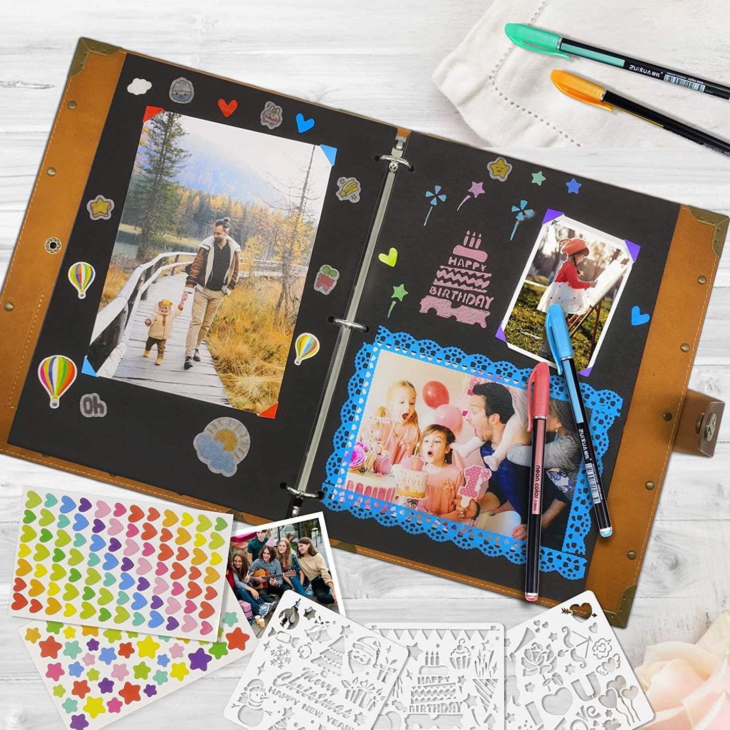ZEEYUAN DIY Scrapbook Photo Album 60 Pages Leather Memory Photo Book 8.5x11 inch,Vintage Travelling Scrapbook Family Scrap Book Scrapbooking Supplies Kits for Couples
