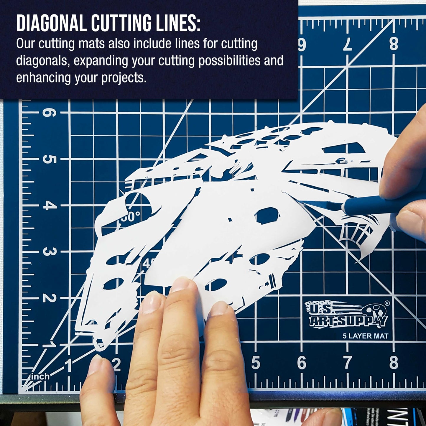 U.S. Art Supply 24" x 36" Self-Healing Cutting Mat 5-Ply - Double-Sided White/Blue Craft Mat, Non-Slip Cutting Mats for Crafts, Sewing, Quilting, Scrapbooking
