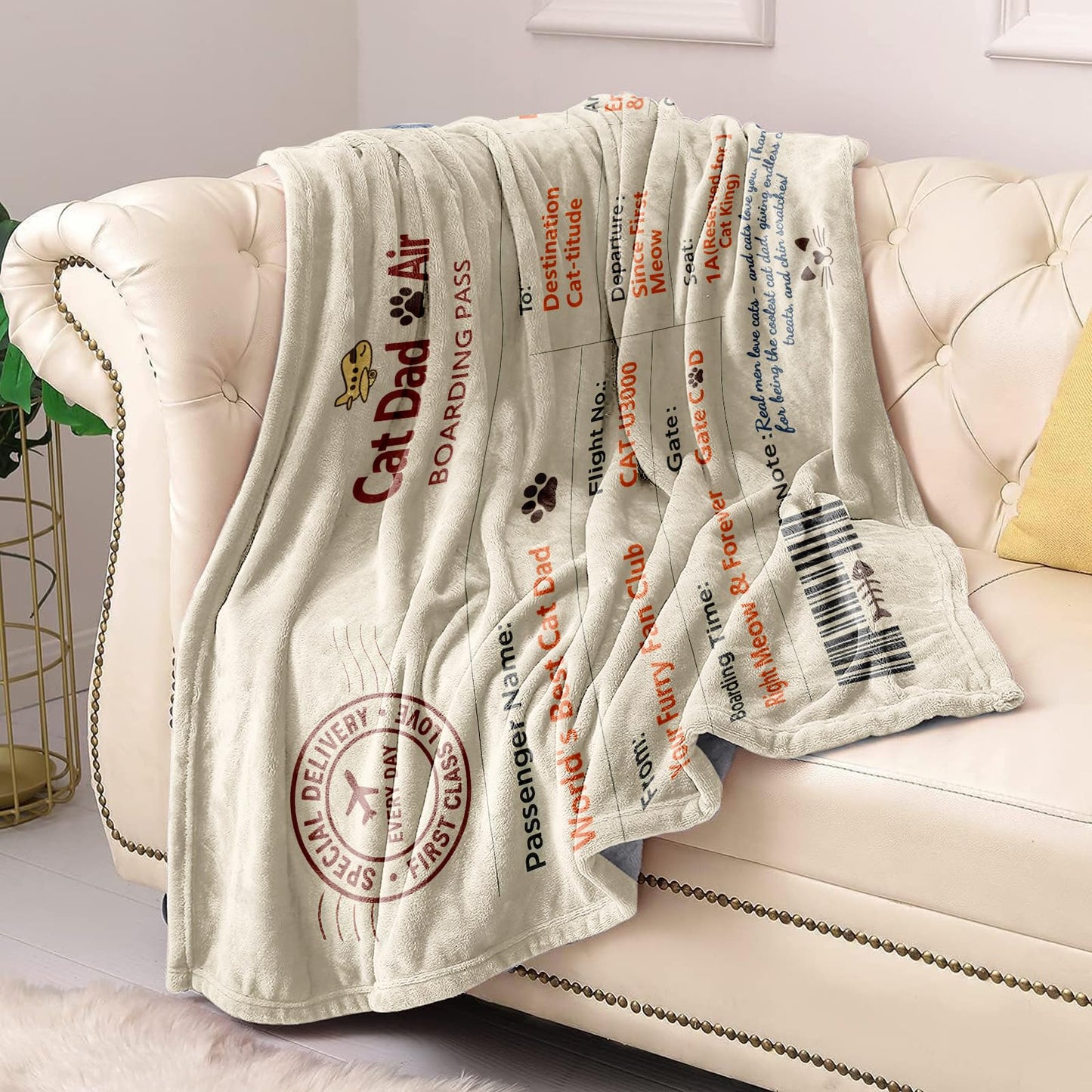Cat Dad Gifts - Heartwarming Message Cat Throw Blanket for Feline Lovers, Funny Couch and Sofa Present, Gift for Him, Fathers Day Birthday Christmas, Cozy Lap TV Throw, 50'' x 60''