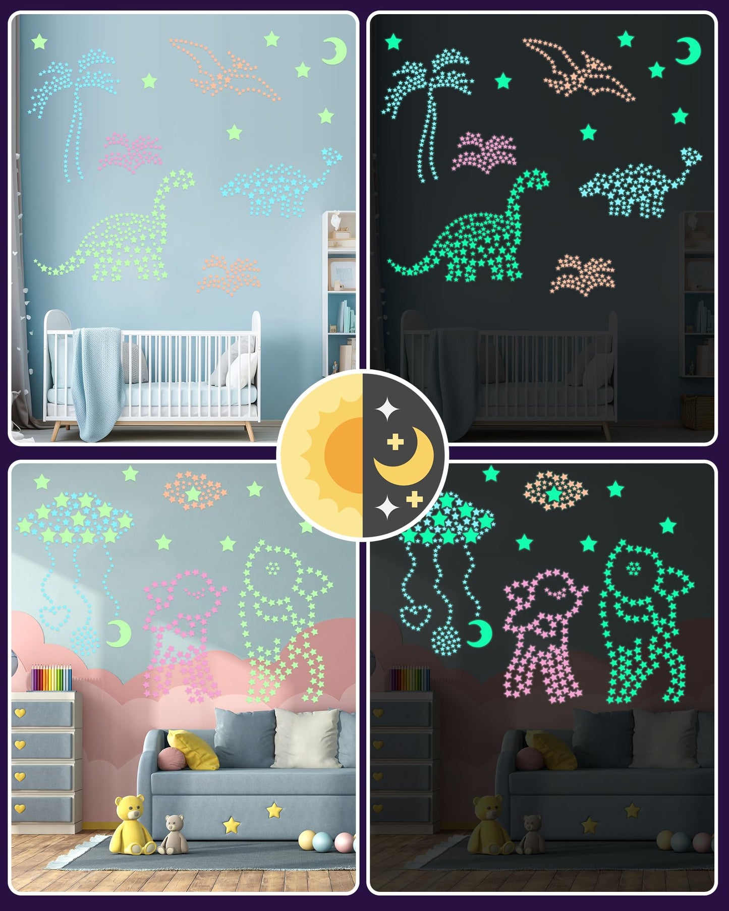 Greingways 201 Pcs Glow in The Dark Stars Stickers for Ceiling Bedroom, Stocking Stuffers for Kids Ages 3-5, 4-8, 8-12, Boys Girls Room Decor Wall Stickers Stocking Stuffers for Toddler-Multi