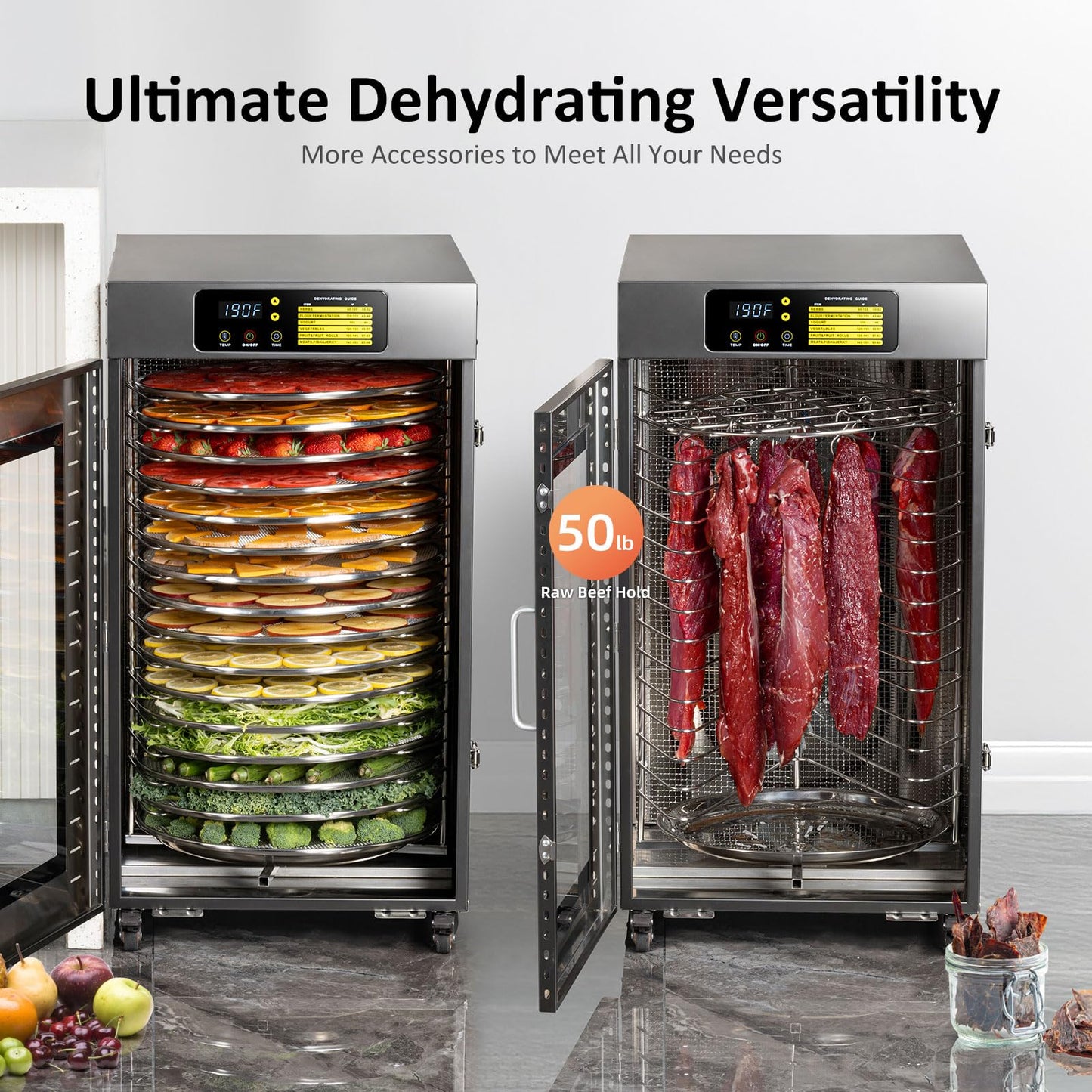 Septree Rotary Food Dehydrator 16 Trays, Commercial Large Rotating Food Dryer Machine for Jerky, Herbs, Mushrooms, Fruit, Dog Treats, 1500W Full Stainless Steel Industrial Dehydrater (Gunmetal Gray)