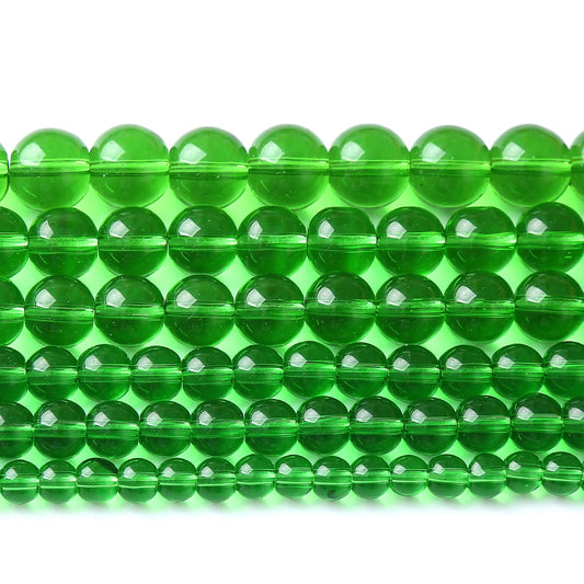 32pcs 12mm Smooth Green Crystal Glass Quartz Beads Round Loose Beads for Jewelry Making DIY Bracelet Necklace 15" Energy Healing Power Stone Beads(12mm, Green Crystal Glass)