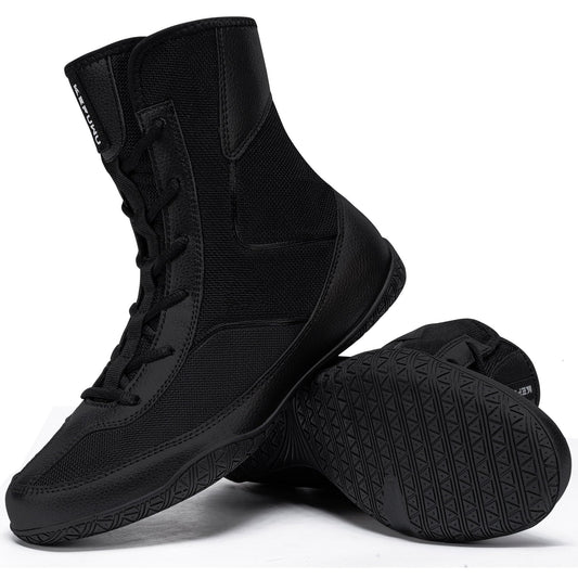 KEFUWU Wrestling Boxing Boots Wide for Men High Top Breathable Lightweight Non-Slip for Competition & Training(9.5 Man Wide, Black)