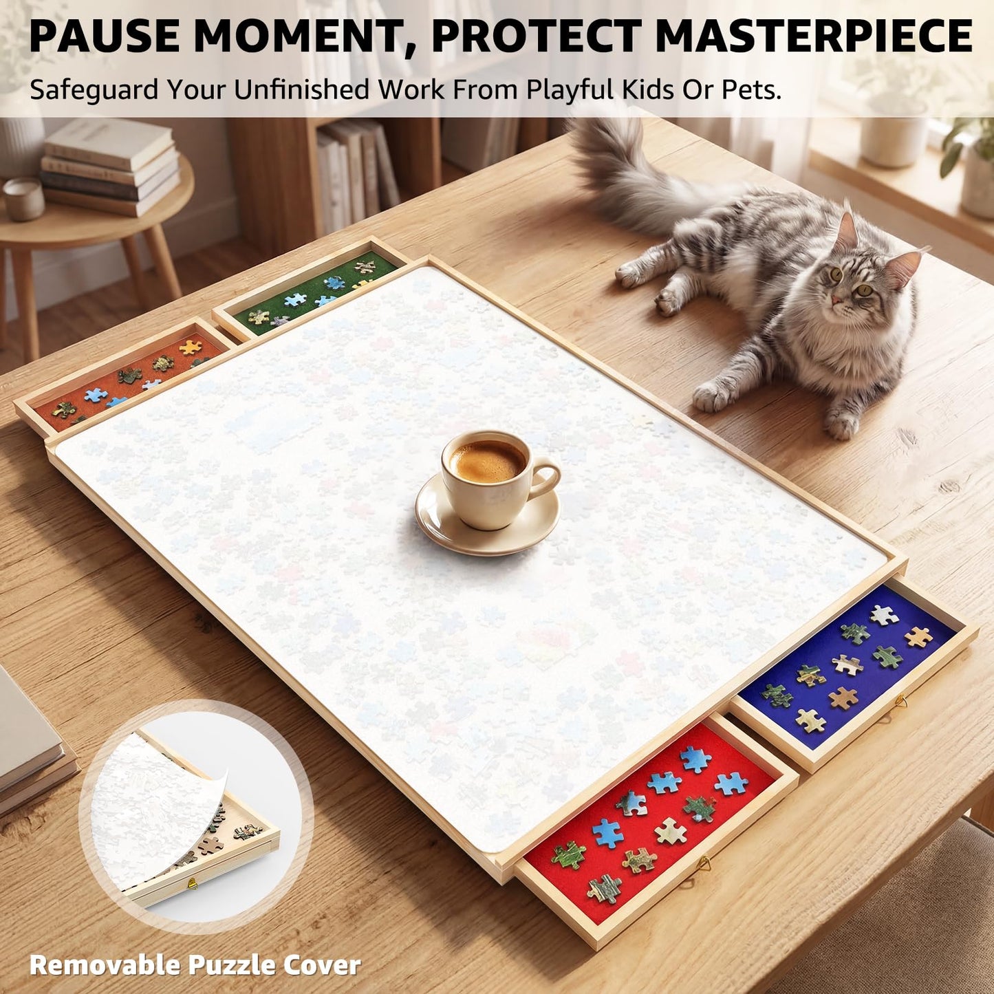 2 Pack 1000 Piece Rotating Puzzle Board with Drawers and Cover - Portable Jigsaw Puzzle Board Lightweight Puzzle Tray for Adults & Families Home Entertainment - 30" X 22"