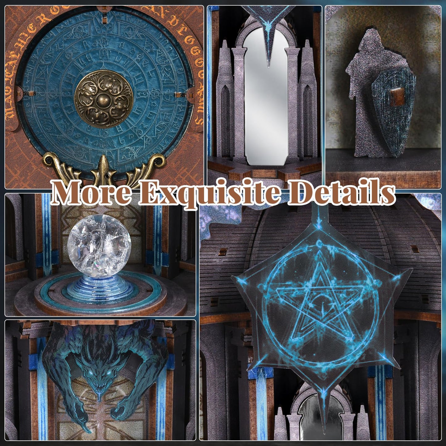 MiniCity Book Nook Kit, DIY Miniature Dollhouse Kit for Adults, Booknook Bookshelf Insert Decor 3D Wooden Puzzle with LED Light Unique Gift for Fantasy Lovers (Circle of Magic)