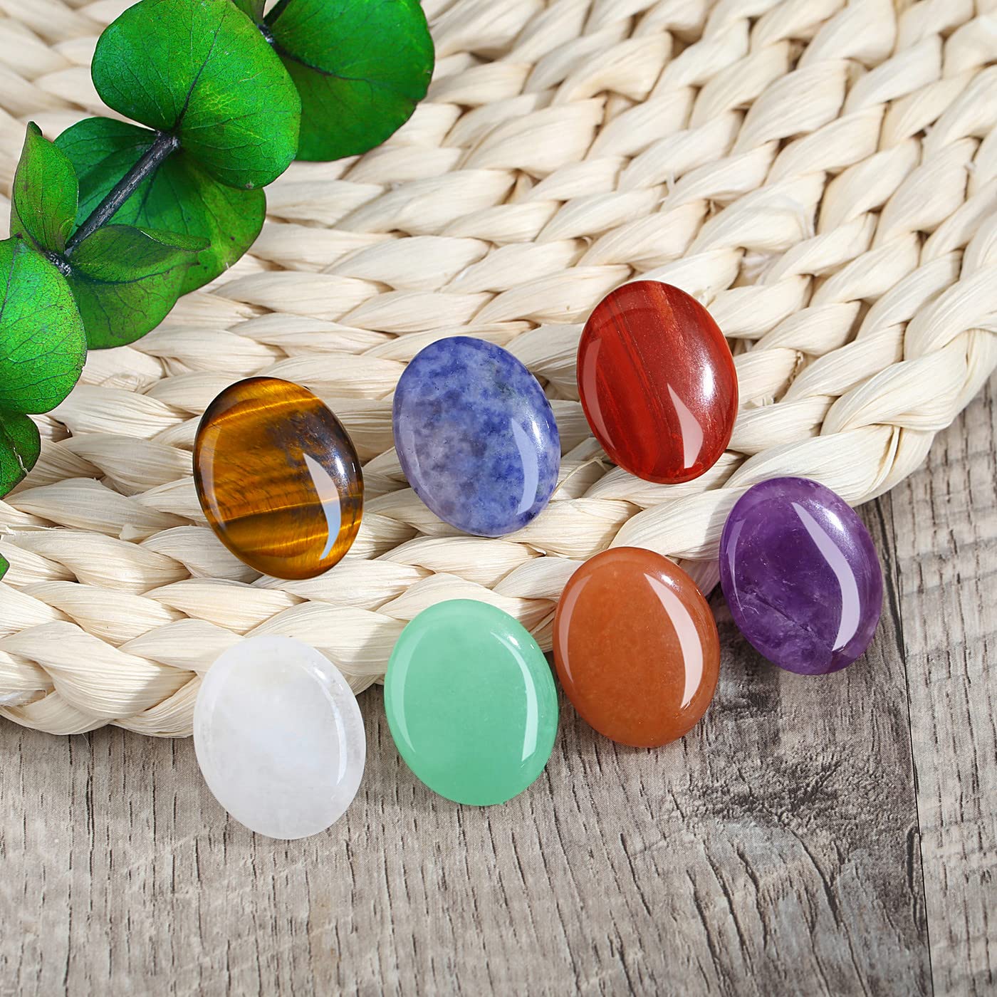 ZHIYUXI 7PCS Healing Crystals Chakra Stones Worry Stone for Anxiety Gemstones Amethyst Clear Quartz Tiger Eye Green Aventurine Crystals and Stones Crystals Bulk Oval ] Palm Stone Reiki Meditation