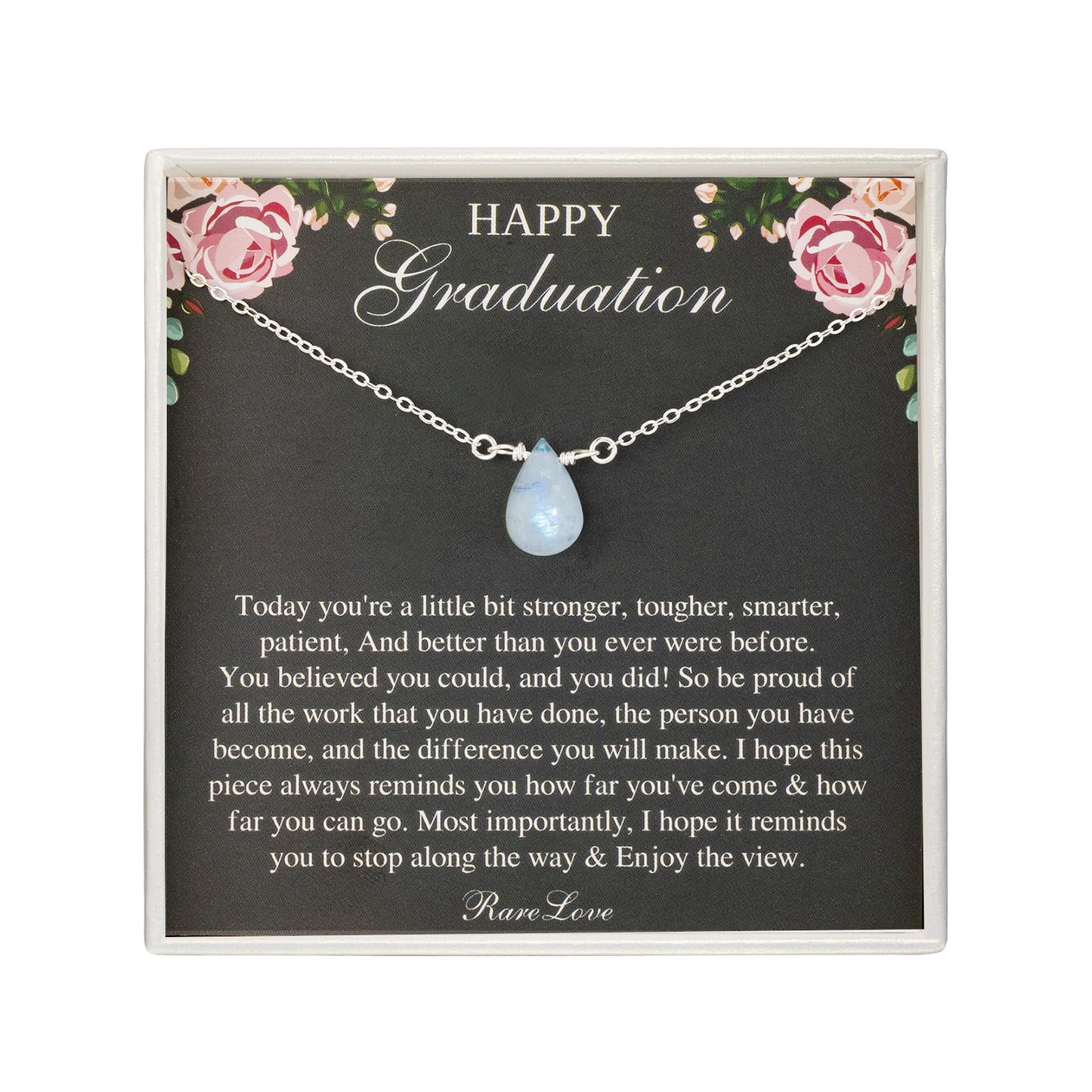 RareLove 2026 Graduation Gifts for Her Happy Graduation Moonstone Necklace Unique Graduation Jewelry 925 Sterling Silver Teardrop Pendant Necklace for Women College Graduation Gifts