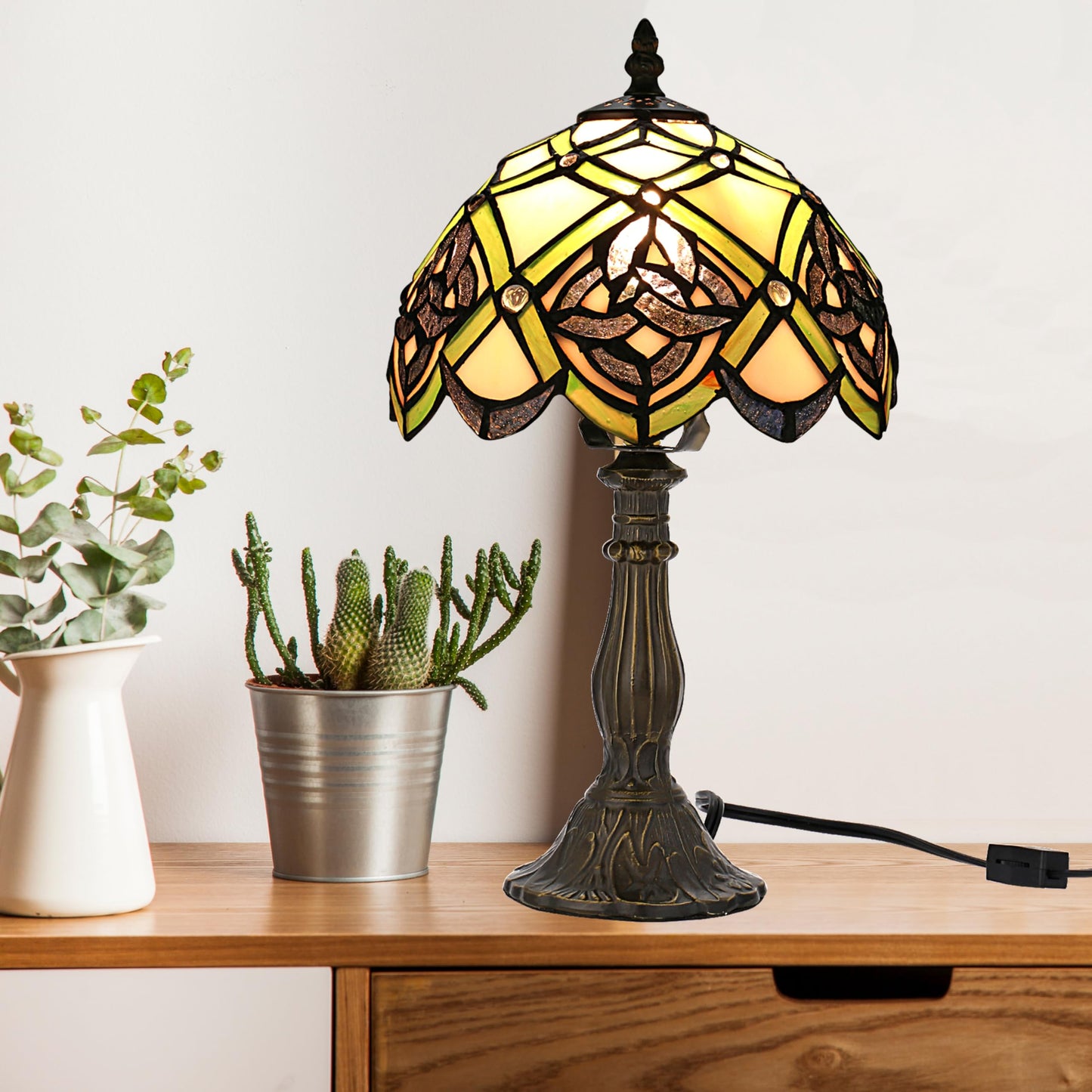 KY&BOSAM Tiffany Table Lamps Irish Celtic Stained Glass Light Lamp 17500 Lumen Style Shade E26 Bulb Holder Metal Base 8*8*14 Inch Memory Gifts Bedroom Living Room Kitchen Office St Patrick's Day Decor