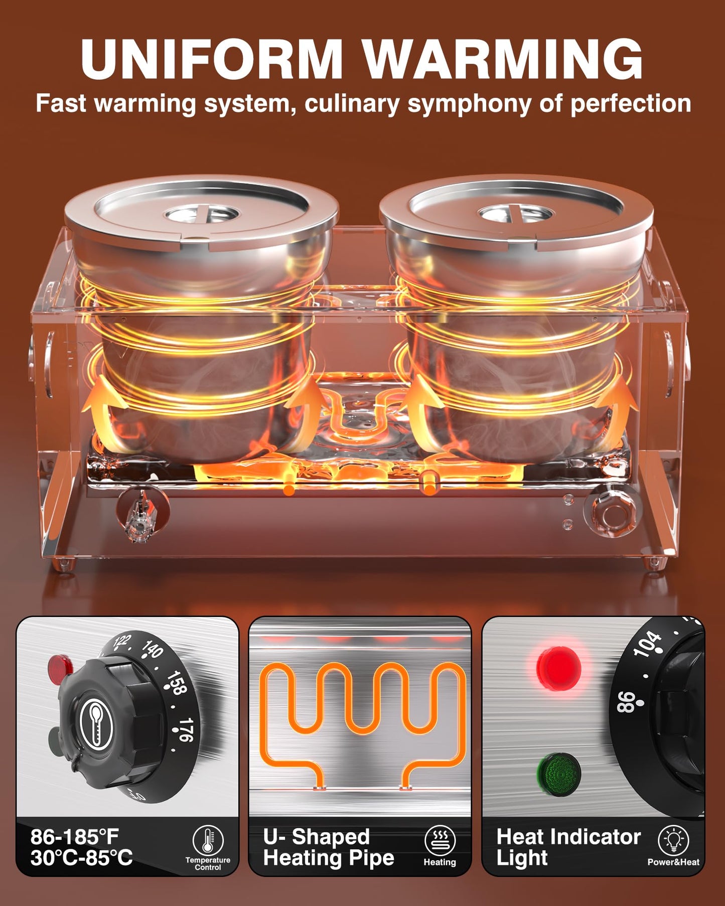 PYY Soup Warmer Commercial - Two 7.4QT Stainless Steel Bain Marie Round Pot 86~185°F Adjustable Temp, 1500W Electric Soup Warmer Countertop with Anti-Dry Burn and Reset Button for Restaurant, Buffet