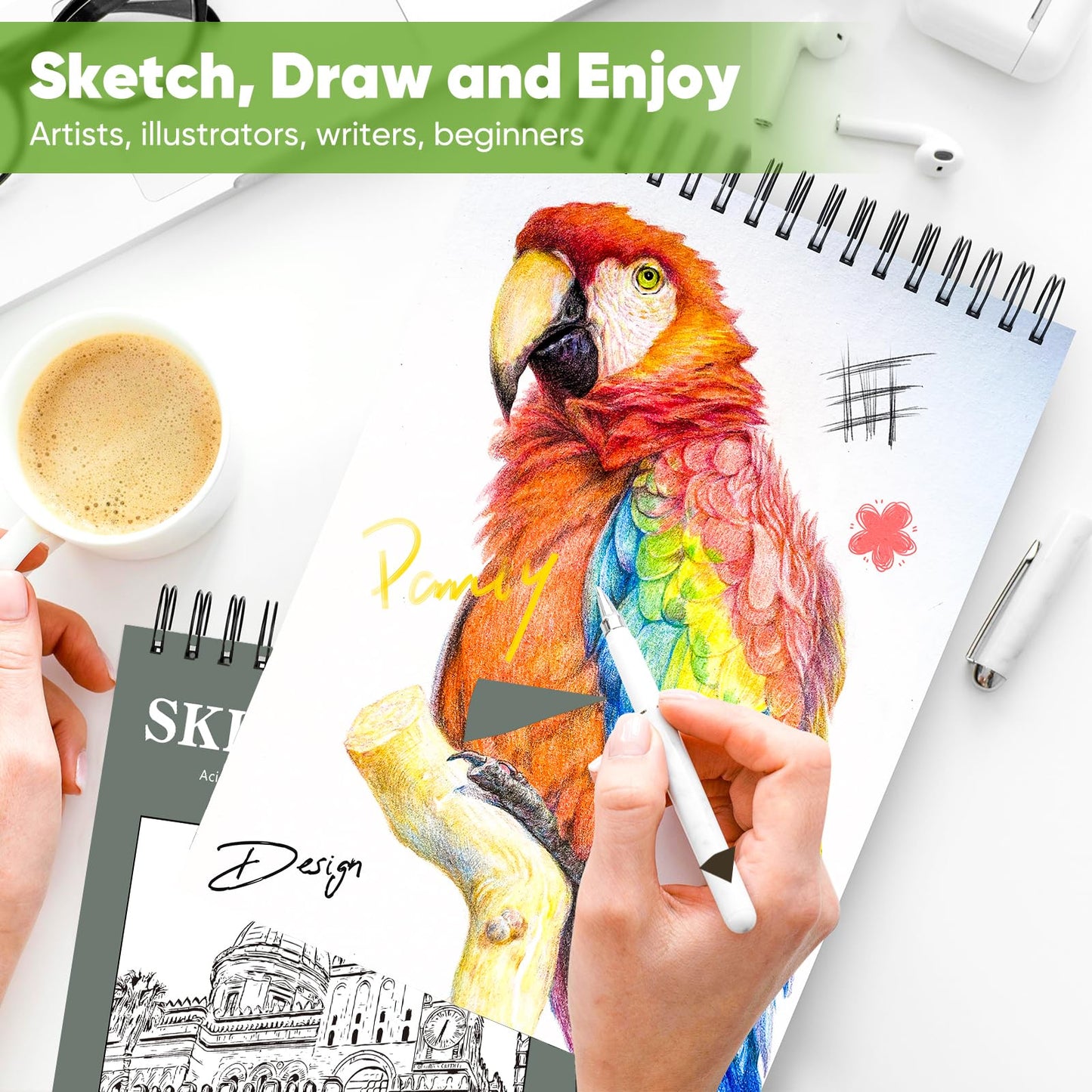 Soucolor 9" x 12" Sketch Book, 1-Pack 100 Sheets Spiral Bound Art Sketchbook, Acid Free (68lb/100gsm) Artist Drawing Book Paper Painting Sketching Pad, College Essentials