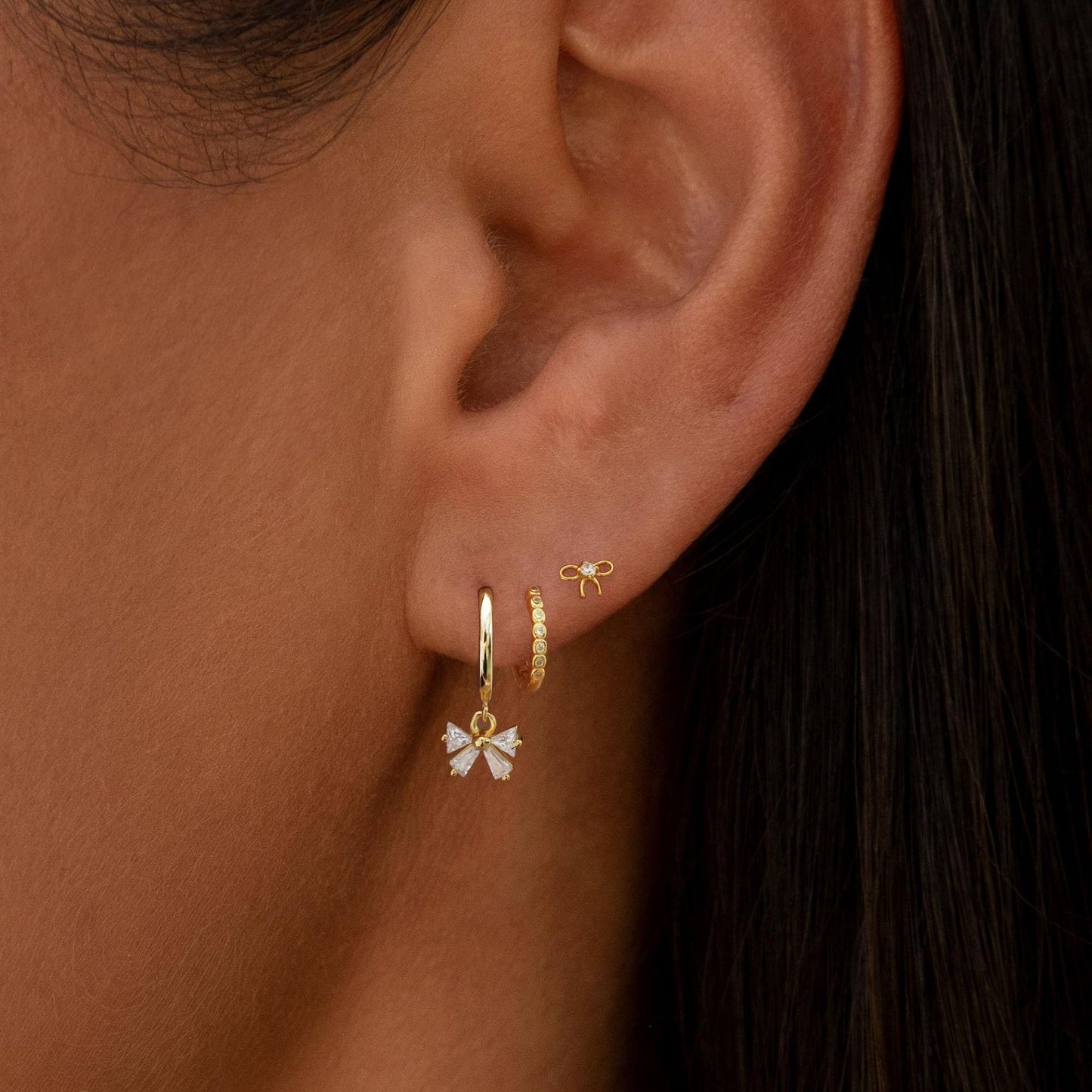 SELFROSE Bow Earrings Stack for Women,Dainty 14k Gold Plated Bow Drop Earrings for Women Trendy Cute Unique Gold Earring Stacks Simple Hoop Huggie Earring Set Fashion Womens Jewelry