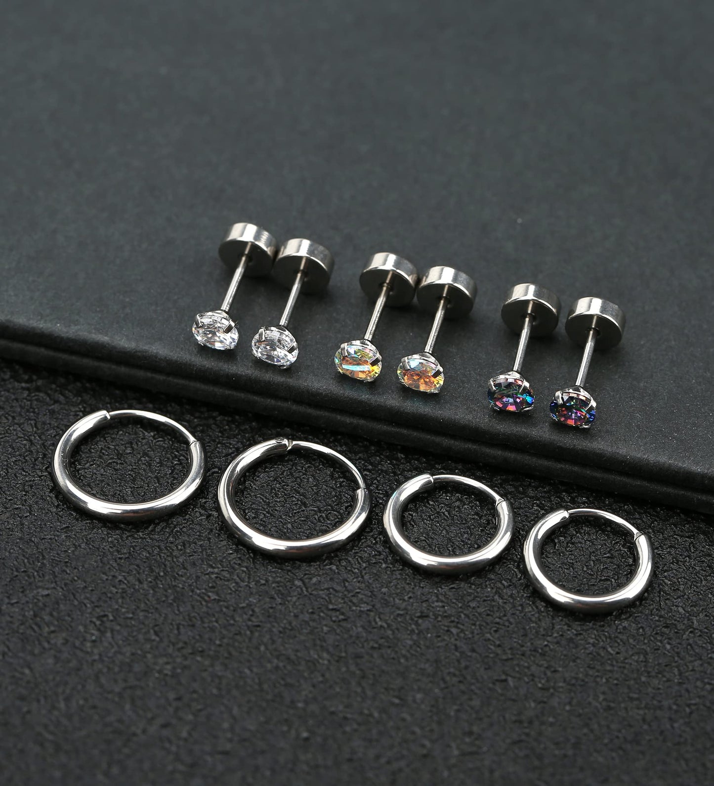 MJust Titanium Earrings for Sensitive Ears 20G Hypoallergenic Stud Hoop Earrings for Women Men Opal Ball CZ Heart Pearl Flat Back Earrings Cartilage Earrings Set