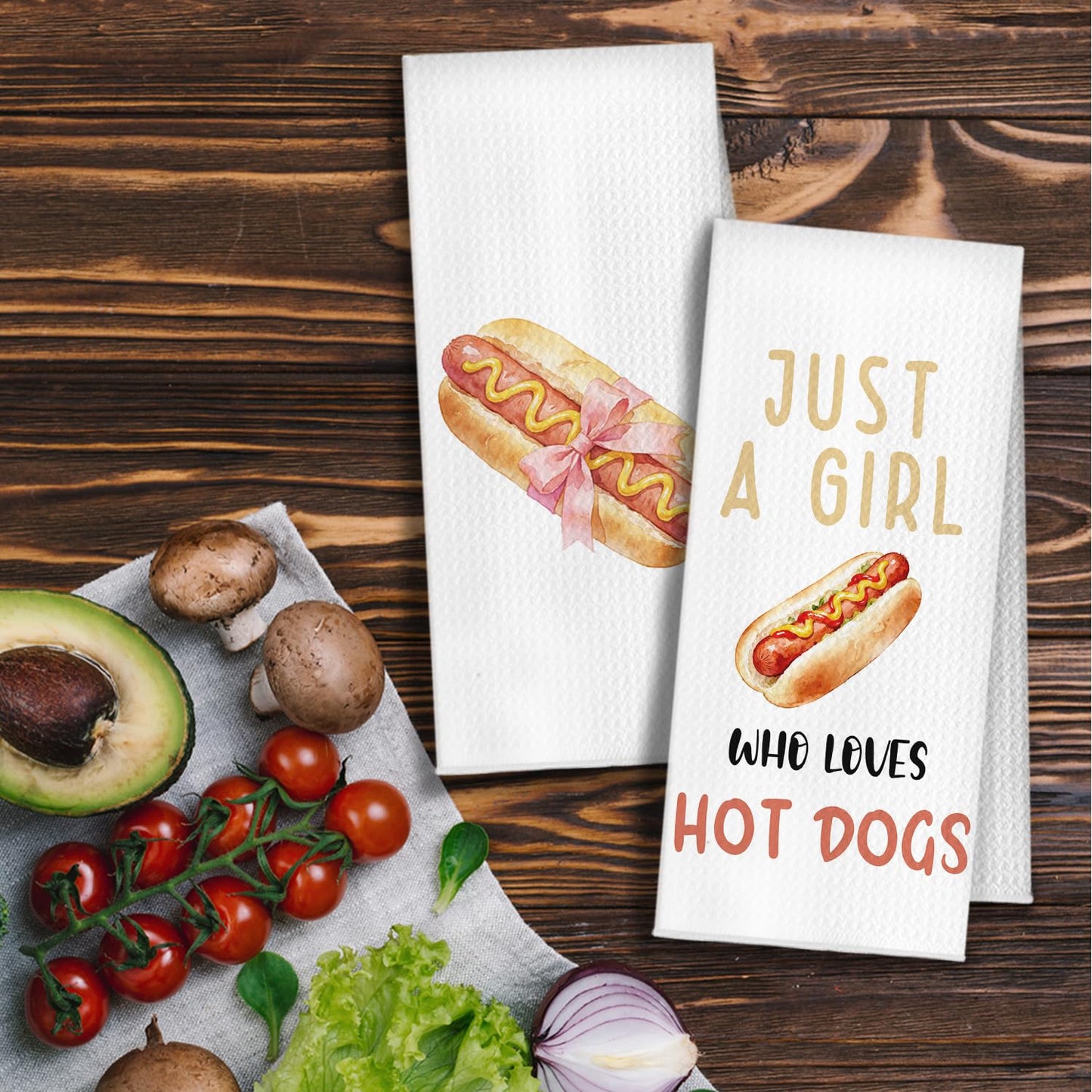 YRDBGHZDF Coquette Pink Bow Hot-Dog Kitchen Towels, Gifts for Hot Dog Lovers Dish Tea Towels, Food Lover Foodie Gifts Decorative Hand Towel for Kitchen, 16x24 Inch Set of 2