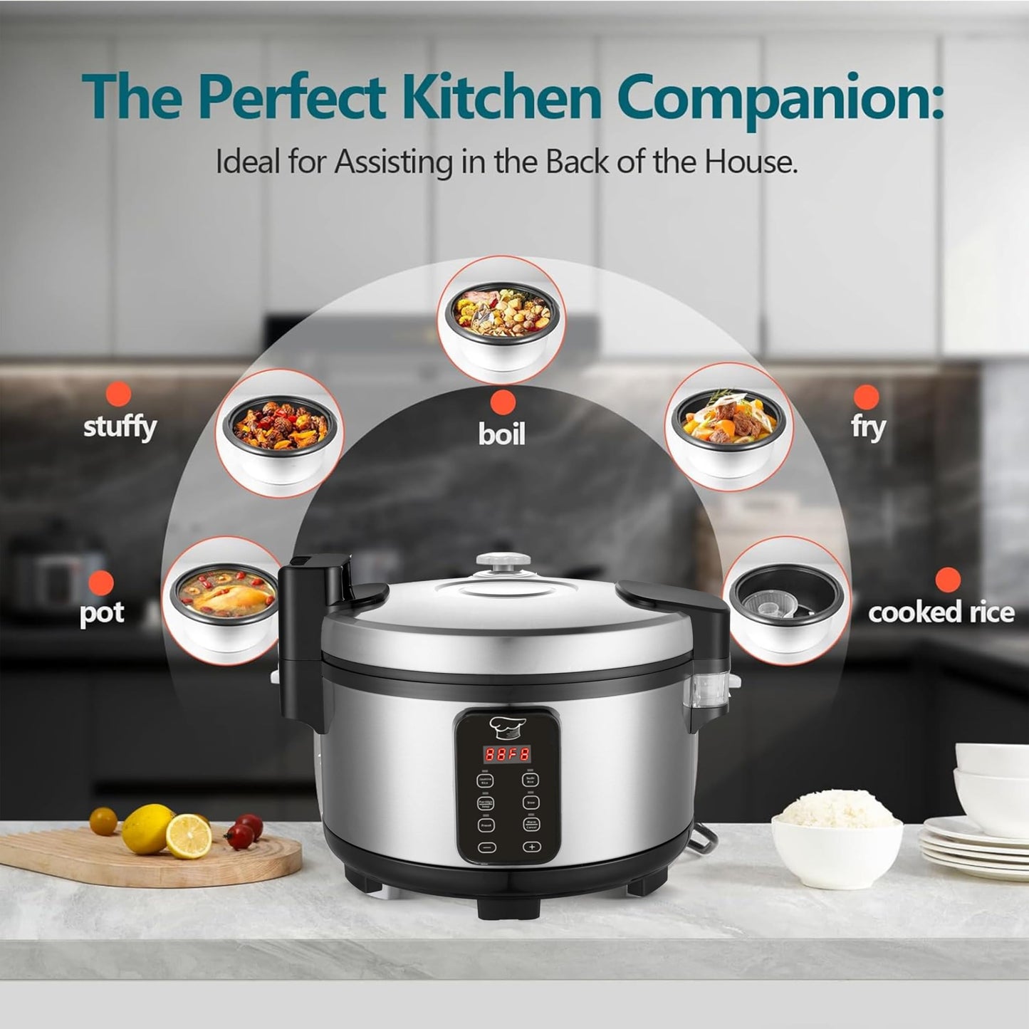 Large 15L Commercial rice cooker 84 cups cooked / 32 cups uncooked rice Electiric Rice Cooker & Rice Warmer | Automatic Warm | Stainless Steel | with One-Touch Operation