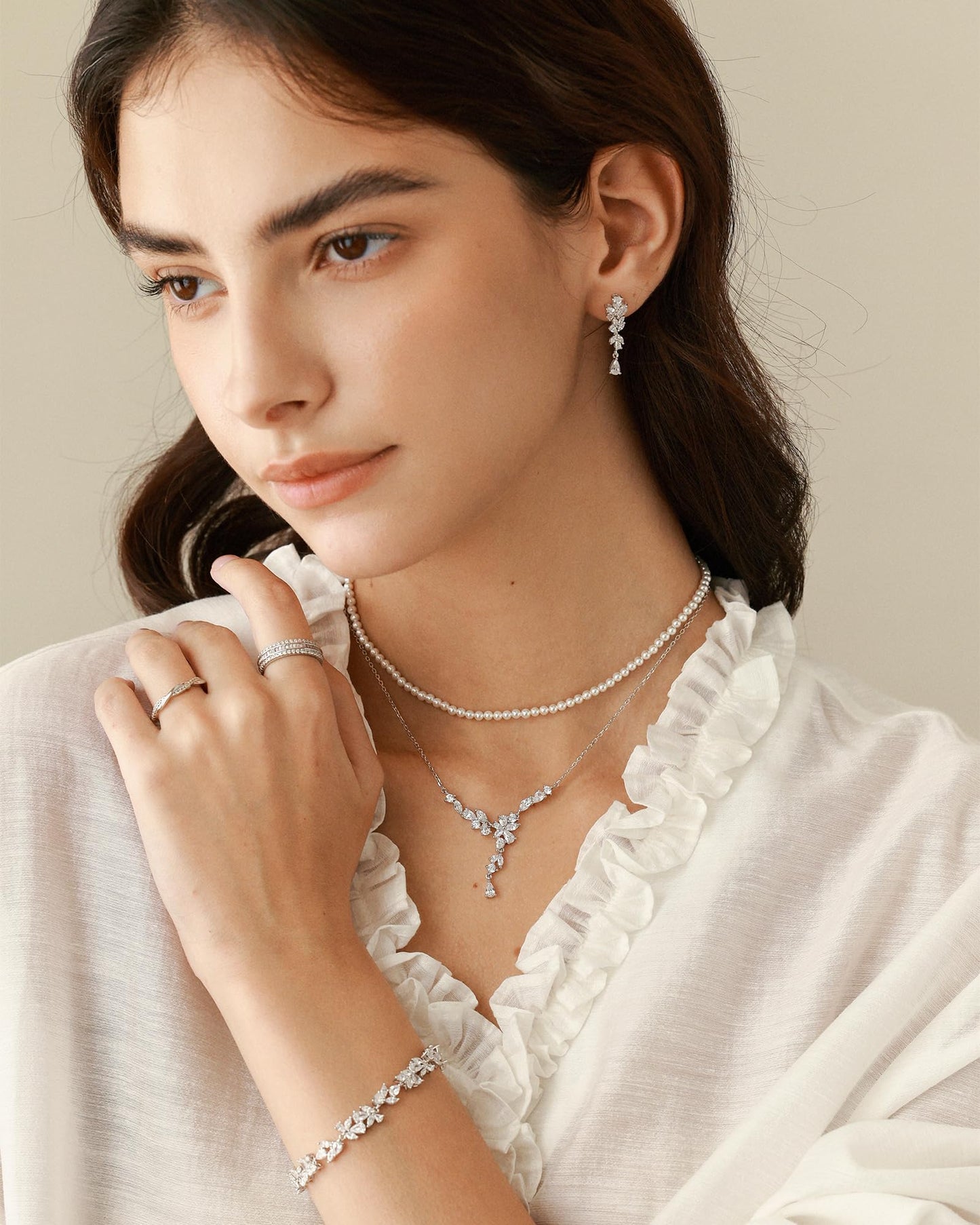 FANCIME Wisteria Bouquet Necklace for Women White Gold Plated Sterling Silver Flower Drop Y Necklace Fine Jewelry Wedding Birthday Anniversary Graduation Mothers Day Gifts for Wife Women Bride Her