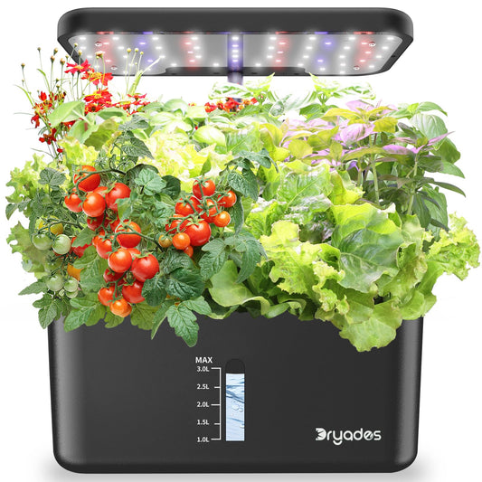 Dryades Hydroponics Growing System Indoor Herb Garden, 10-Pod Indoor Gardening System with 24W Full-Spectrum LED Grow Lights, Quiet Smart Water Pump, Plant Germination Kit for Herbs, Vegetables