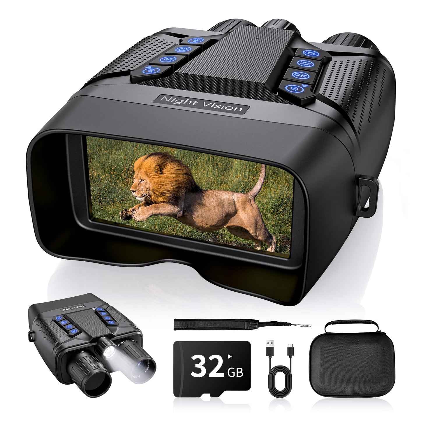 Night Vision Goggles, 4K Night Vision Binoculars, 3' Large Screen Infrared Binoculars with 5000mAH, 8X Digital Zoom Night Vision External Flashlight for Camping - Black