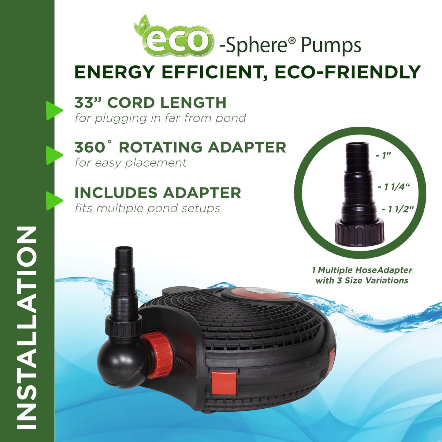 Alpine Corporation PUR5400C Eco-Sphere 5400 GPH Pond Pump with Controller and 33-ft Cord, Energy-Saving, Black/Red