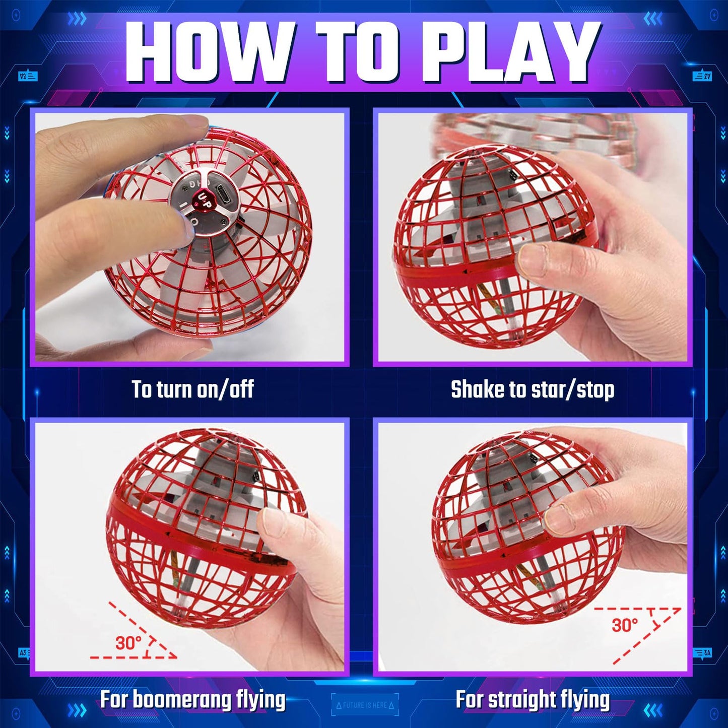 Sosuy 2026 Flying Orb Ball for Kids, Magical Hover Cosmic Boomerang Space Floating Mini Hand Rotating Drone Stocking Stuffer Xmas Toys for Boys Girls Teen Age 6 7 8 9 10+ Red