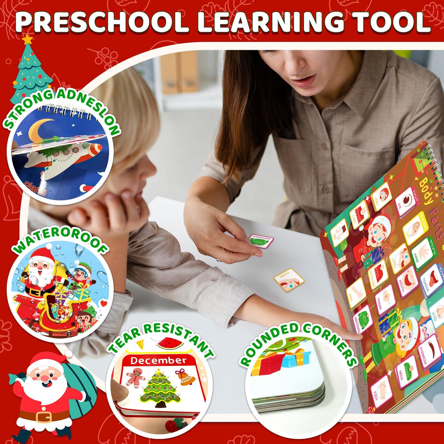 HomSeon Christmas Busy Book for Toddlers 3-5 Montessori Toys Preschool Learning Activities, for Toddlers Book Autism Sensory Educational for Kids Ages 2-4