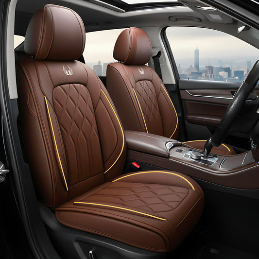 OASIS AUTO Car Seat Covers Premium Waterproof Faux Leather Cushion Universal Accessories Fit SUV Truck Sedan Automotive Vehicle Auto Interior Protector Full Set (Coffee)