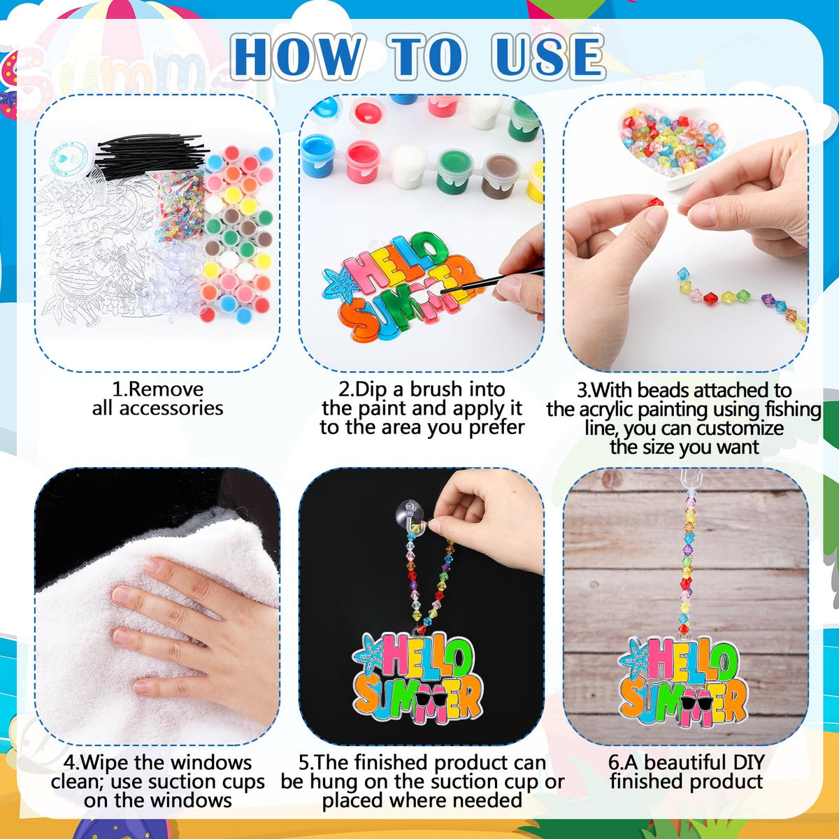 Sonwyoung 30 Sets Summer Suncatchers Craft Kits, DIY Glow in The Dark Suncatcher Kits Stained Glass Window Paint Art for Party Activities Art Craft Party Favors