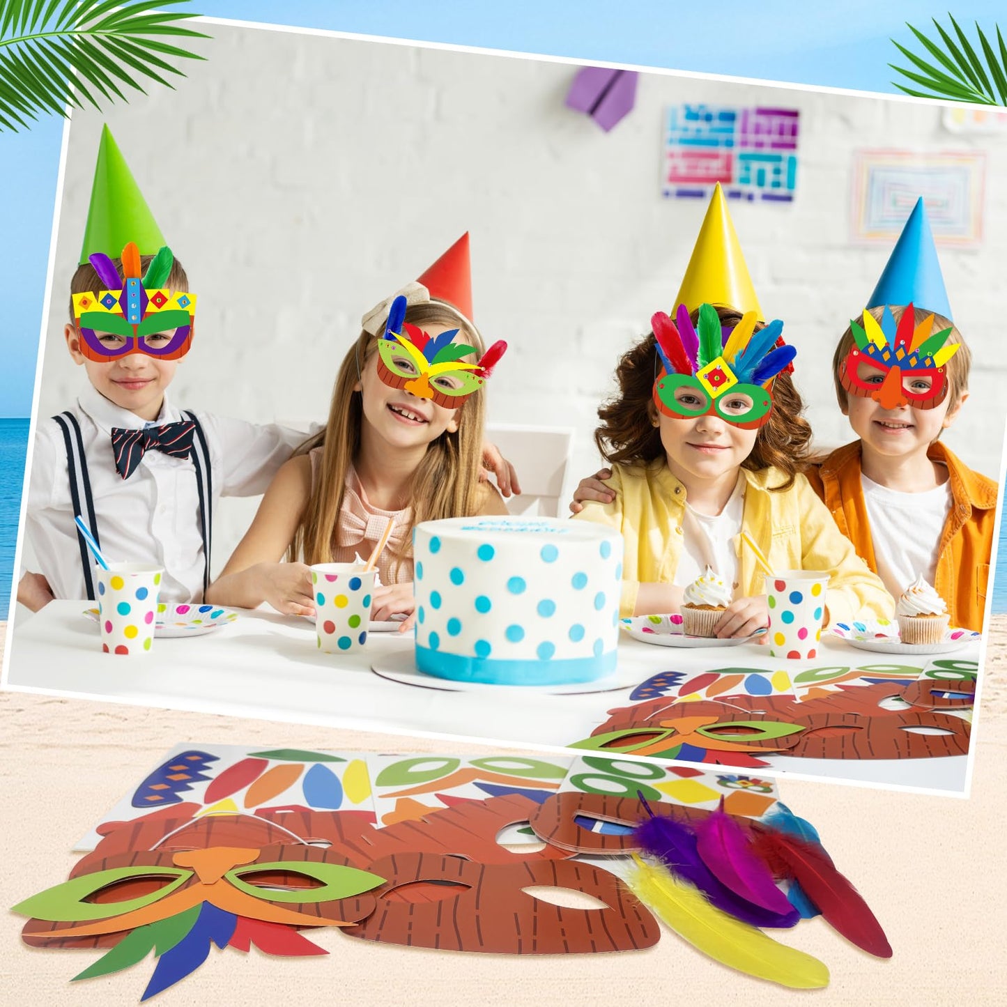 Cinrobiye 24 Pack Luau Party Crafts DIY Tropical Tiki Mask Craft Kit Bulk Hawaiian Summer Beach Party Favors Aloha Night Decorations Maui and Moana Arts and Crafts Dress-Up Supplies