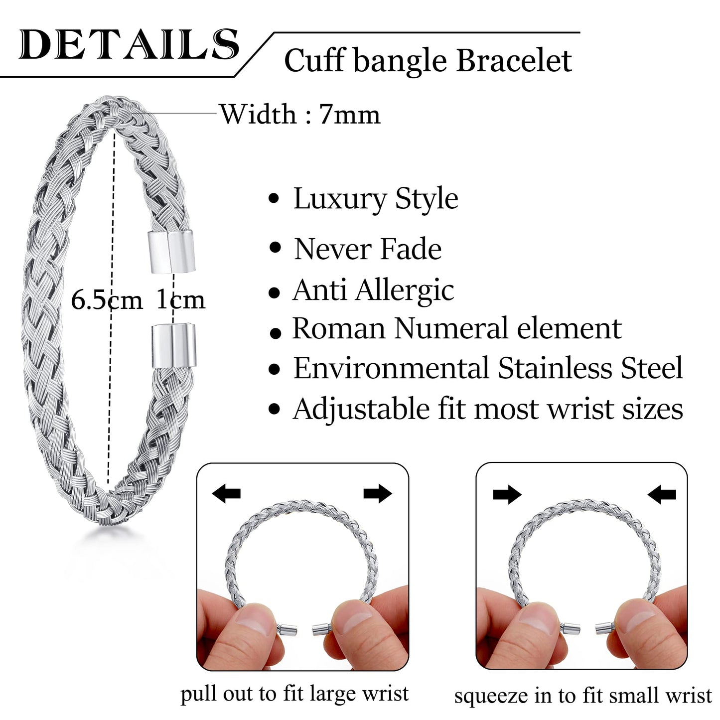 WFYOU 3PCS Stainless Steel Bracelets for Men - Gold Roman Numeral & Adjustable Cuff Bracelets - Luxury Mens Jewelry Gifts, 2.5 inch, Metal, stainless-steel