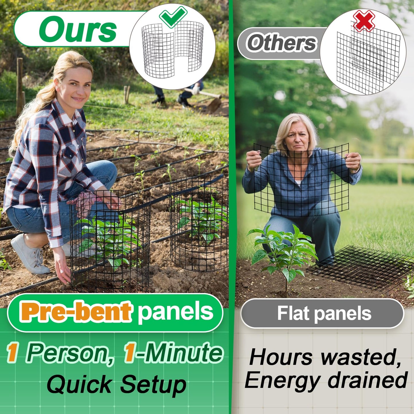 12-gauge Wire Pre-Bent Quick Setup Plant Protectors from Animals -14''H *13''Dia Chicken Wire Plant Cages to Keep Rabbits Deers Squirrels Out, Garden Bunny Barricades with Zip Ties Stakes, 5Pack