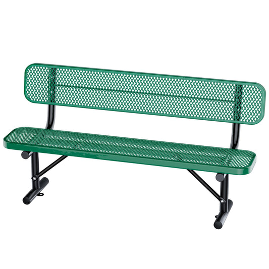 Gaonala 6Ft Heavy Duty Park Bench with Back Portable Frame, Outdoor Steel Bench with Backrest, Expanded Metal Mesh Bench for Lawn, Park, Deck, Garden, Patio, Porch, Green