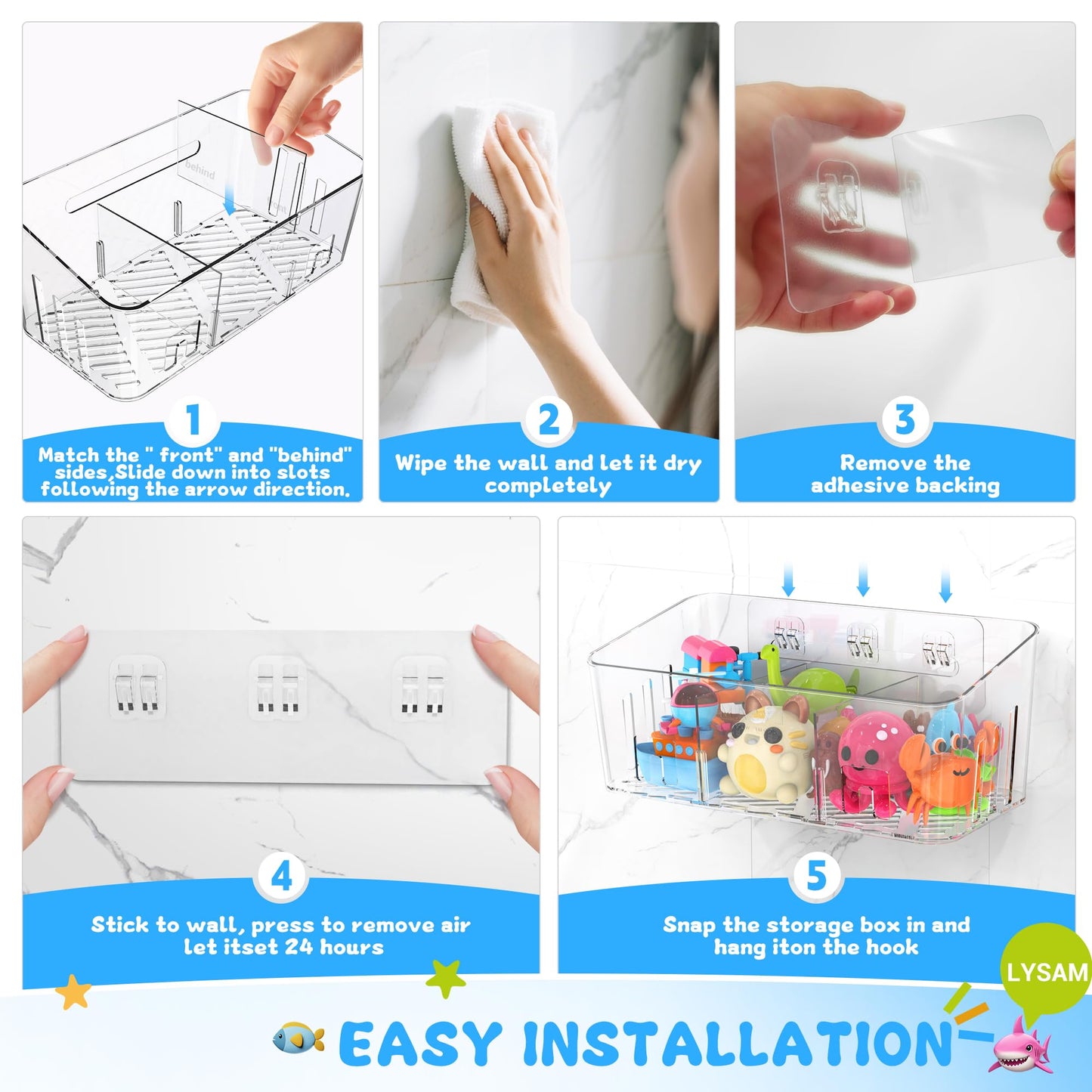 Lysam Bath Toy Storage 2 Packs, Large Bath Toy Holder with 3 Compartment, Quick Dry Bathtub Toy Organizer, Bath Tub Toy Net, Shower Toy Basket & Bin, Bathroom Accessories for Baby,Toddler,Kids（Clear）