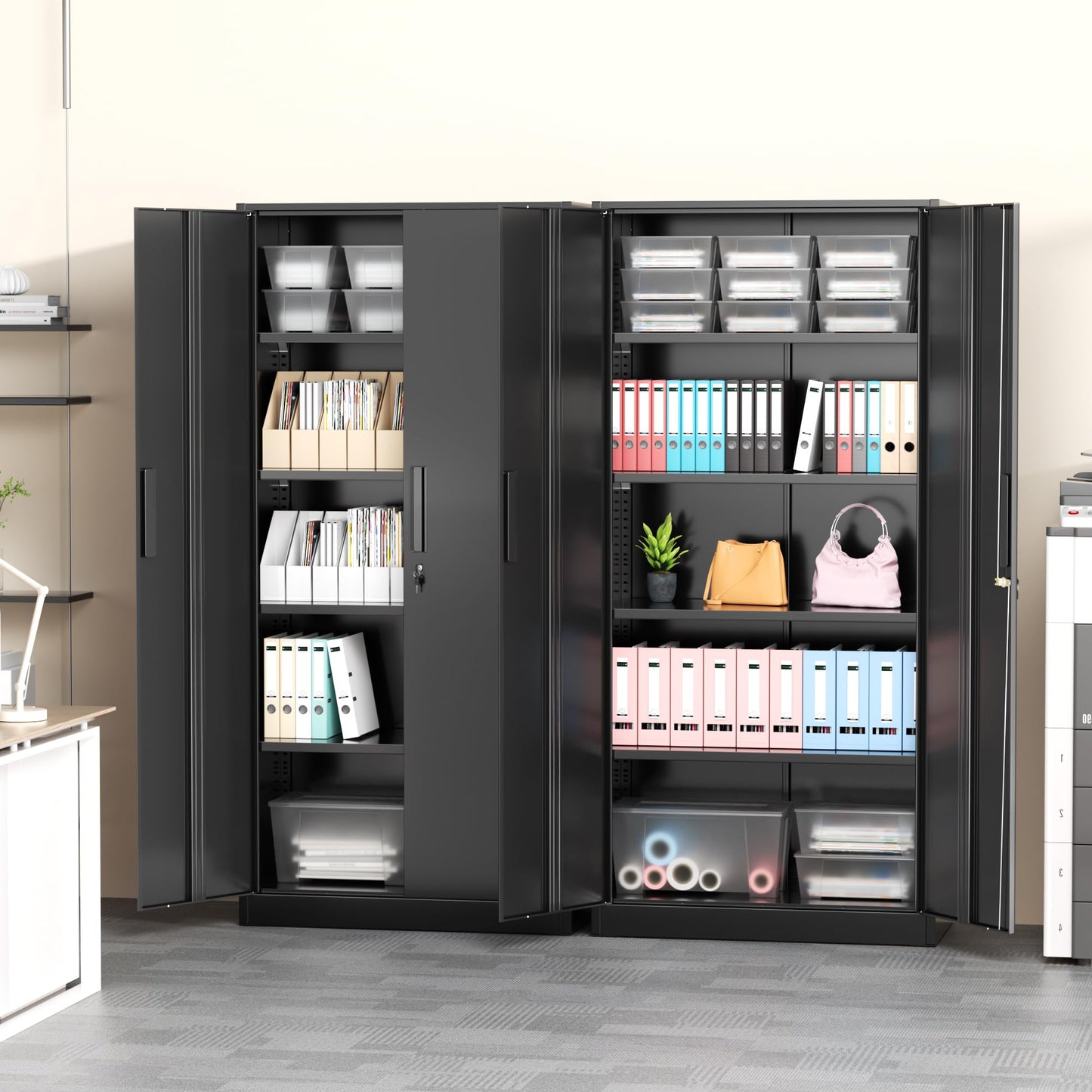 Greenvelly Metal Storage Cabinet with Lock, 72” Black Garage Storage Cabinet with Doors and Shelves, Tall Lockable File &Tool Cabinet for Home Office, Metal Classroom Cabinet Basement