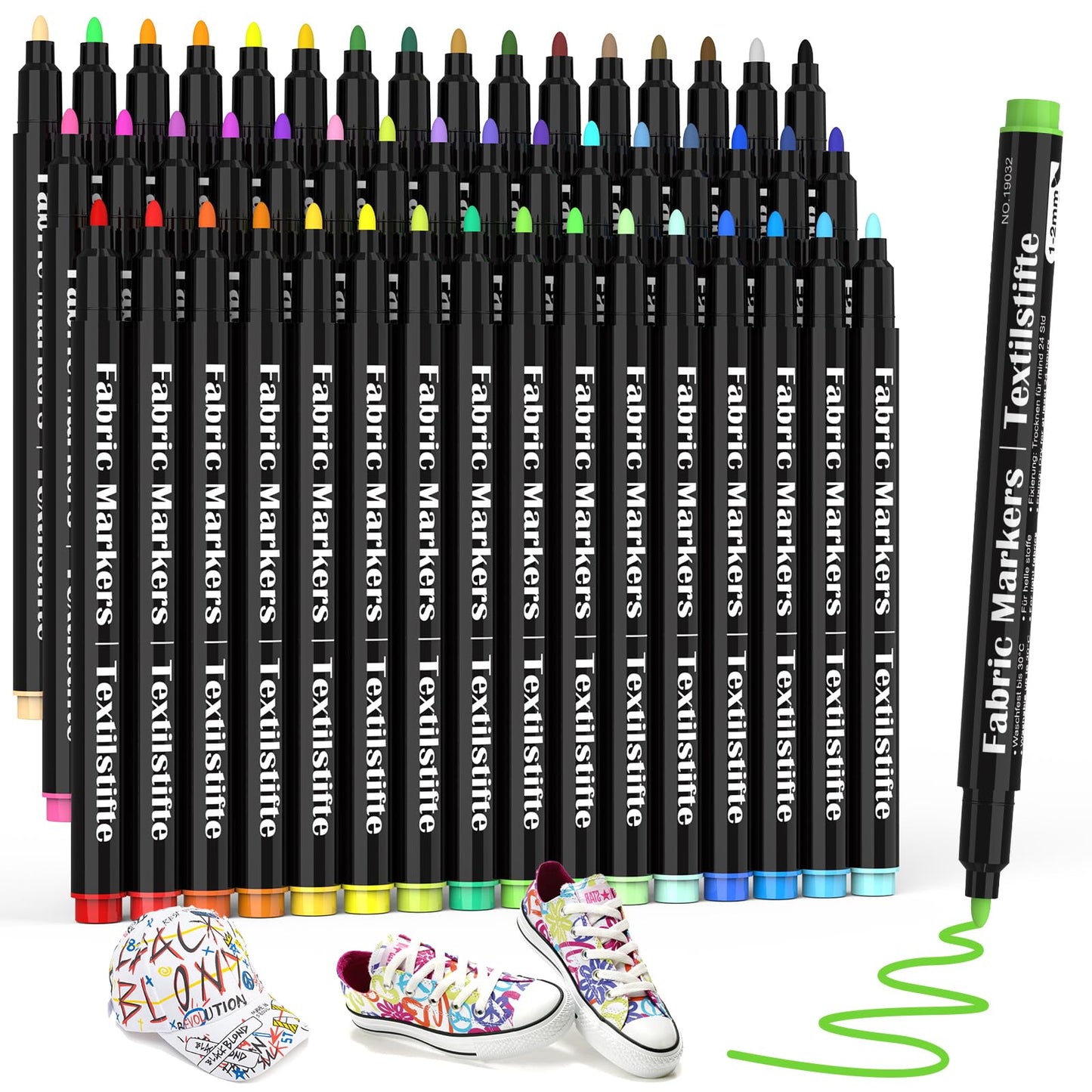 DAPAWIN 48 Fabric Markers, Fabric Markers Permanent for Clothes, Fine Tips Art Marker Set for Clothes Onesies Bibs White Pillow Canvas Tote Bags-Non Toxic, Indelible and Permanent Fabric Paint.