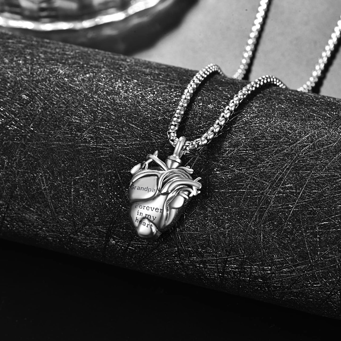 Personalized Anatomical Heart Urn Necklaces for Ashes Sterling Silver Ash Pendants Cremation Jewelry Grandpa Keepsake Pendant Memorial Jewelry Gifts for Loss of Grandpa
