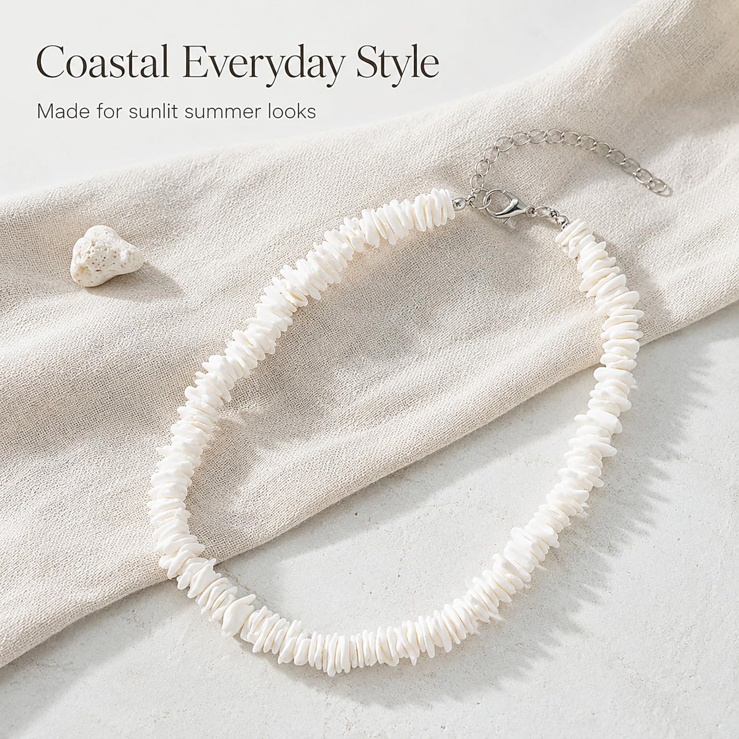 Lameybrt Cowrie Shell Surfer Necklaces, Hawaiian Beach Handmade Choker Set for Women, White Rice Bead with Black Accents, Bohemian Summer Seashell Choker 2 Piece Set, Perfect for Summer Beach Vacation, Birthday, Mother’s Day & Holiday Gifts (Puka 01 White