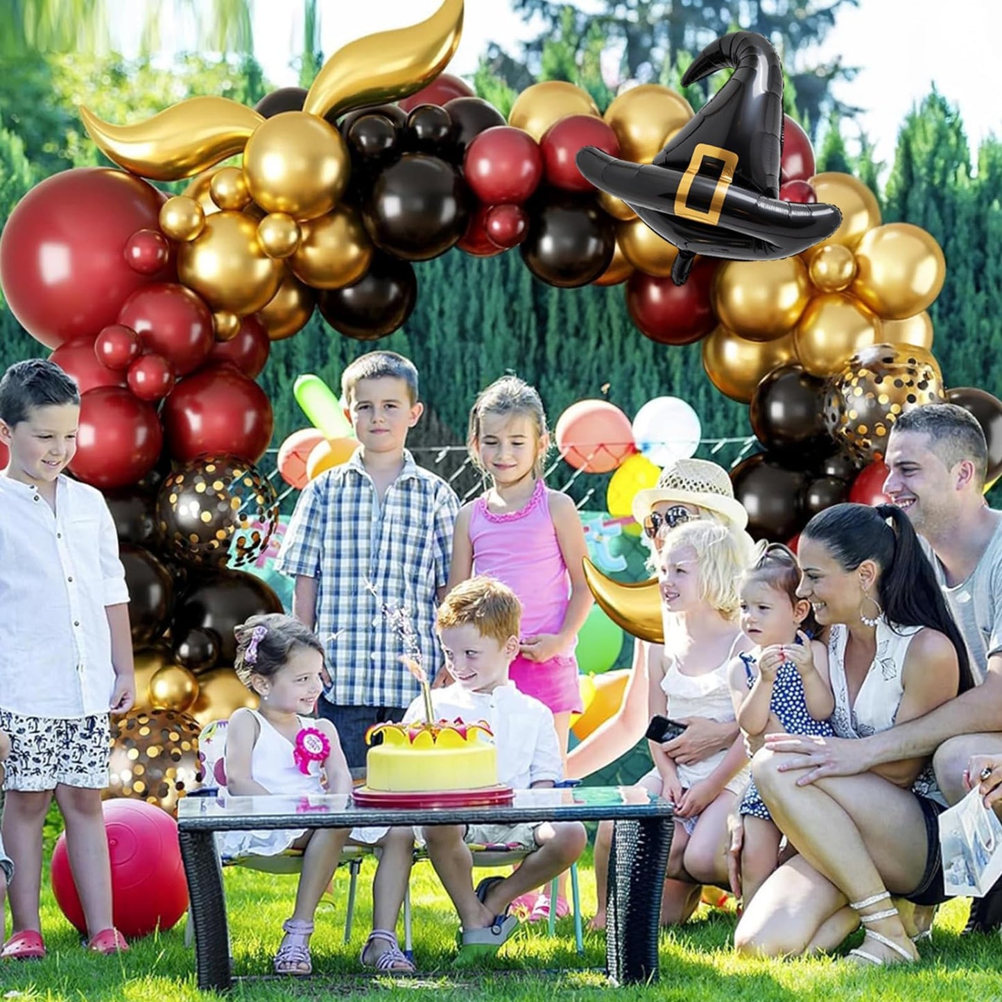 Balloon Garland Arch Kit – Burgundy Black Gold Balloons with Bonus DIY Hat and Wings for Baby Shower Anniversary Graduation Party Supplies