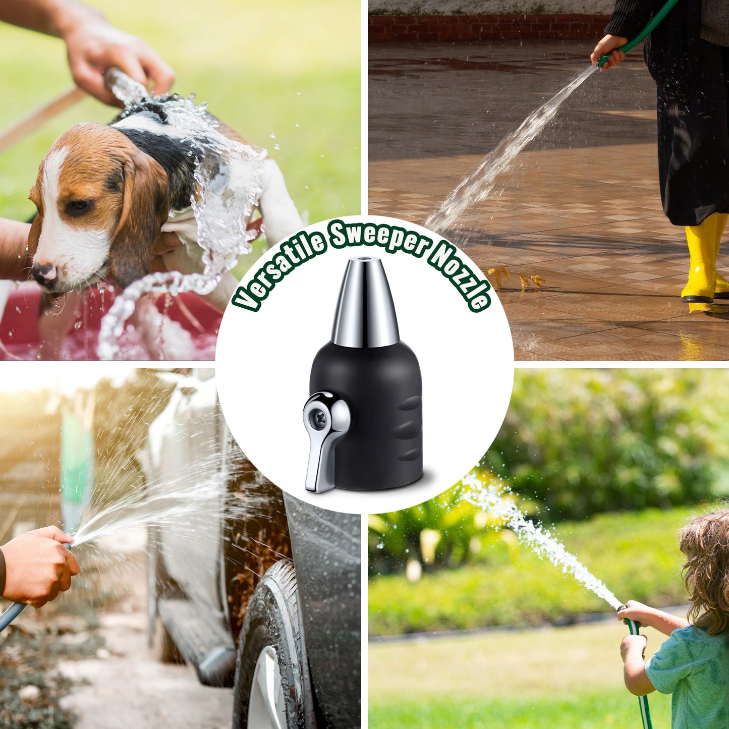 Feekoon Jet Nozzle with Shut Off, 3/4" GHT Sweeper Garden Hose End Zinc Nozzle with Shut Off Valve, Water Hose Sprayer Jet for Garden Watering, Car Washing and Sidewalk Sweeping(Black,2 Pack)