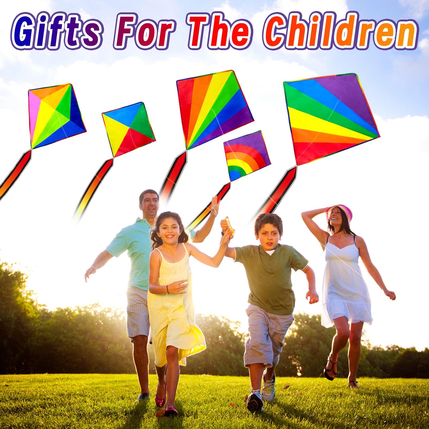 QUANA 5 Pack Kites for Kids and Beginners, Diamond Kites for Kids Ages 4-8 8-12 Easy to Fly Rainbow Kite for Toddlers Age 3-5, Boys Girls Party Gifts Family Beach Outdoor Games and Activities