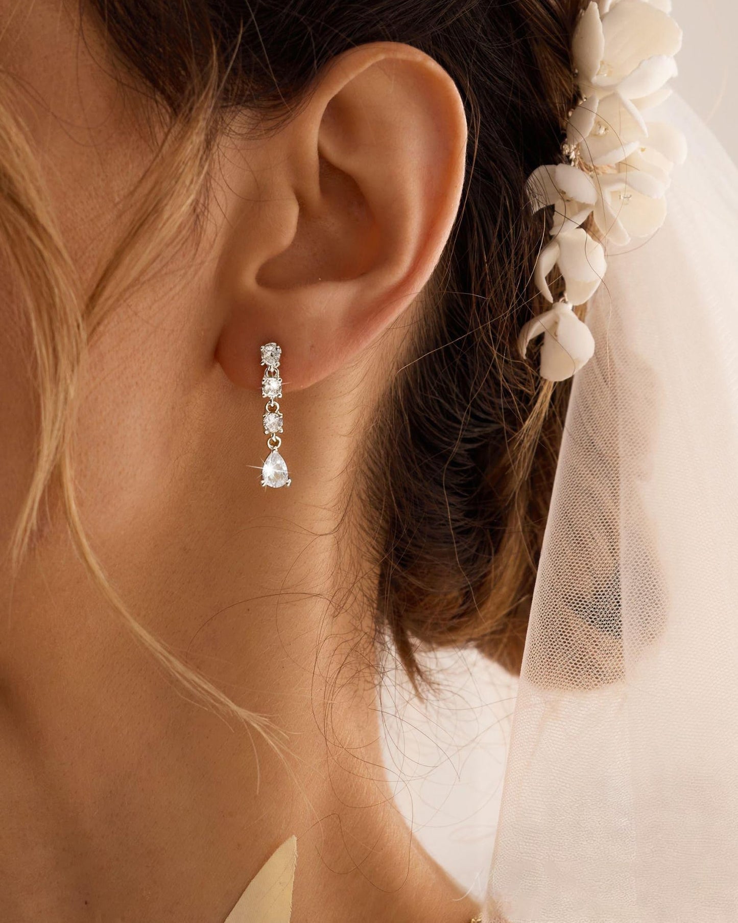 Asdecy 925 Sterling Silver Dangle Earrings for Women Trendy - Brides Drop Dangle Cubic Zirconia Elegant Prom Bridal Bridesmaids Wedding Anniversary Dangling Jewelry