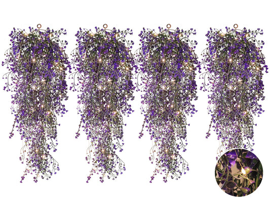 RECUTMS Artificial Hanging Plant 4 Pack Fake Fern with LED Lights Ivy Vines 2.5ft Faux Hanging Greenery Vine for Home Garden Wall Office Wedding Party Decoration (Purple)