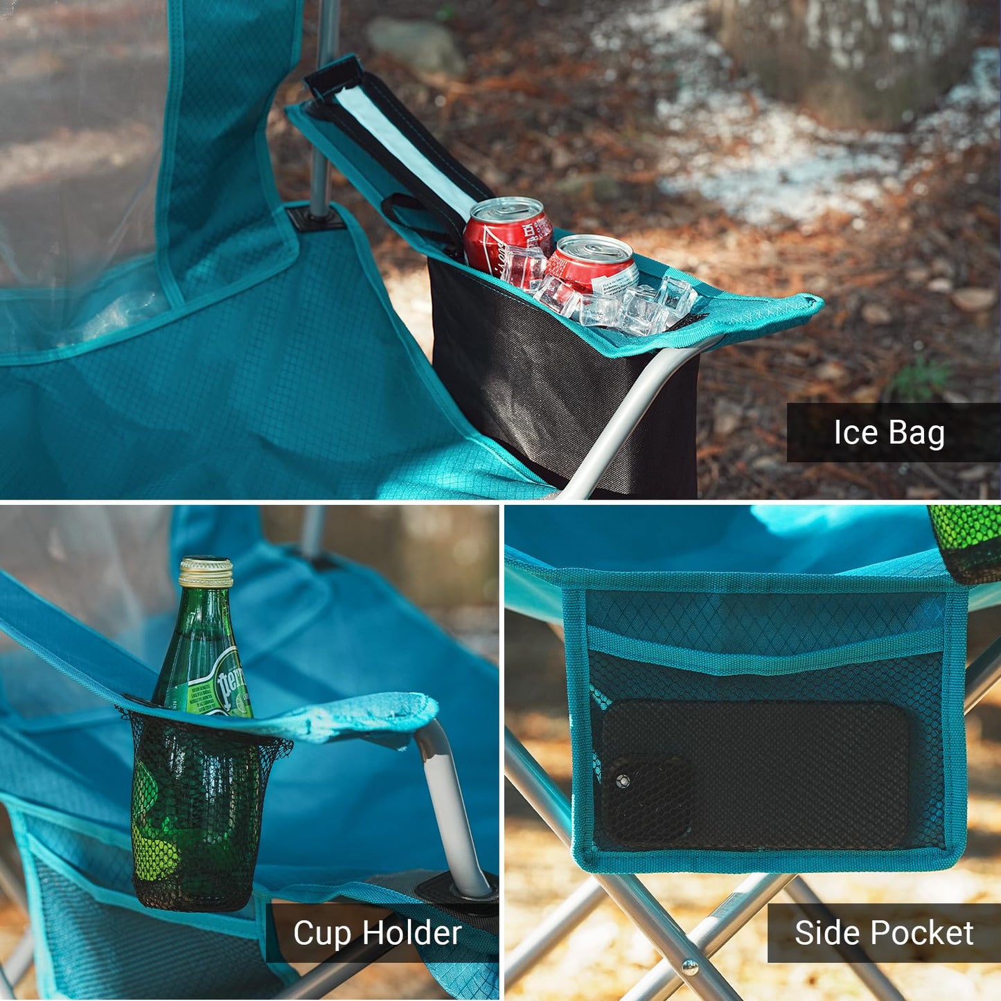 Camping Folding Chair Outdoor Lawn Portable Lightweight Camp Folding Chairs for Adult Outside with Cup Holder, Cooler Pouch & Side Pocket for Camping, Beach, Fishing, Sports or Tailgating Events, Blue