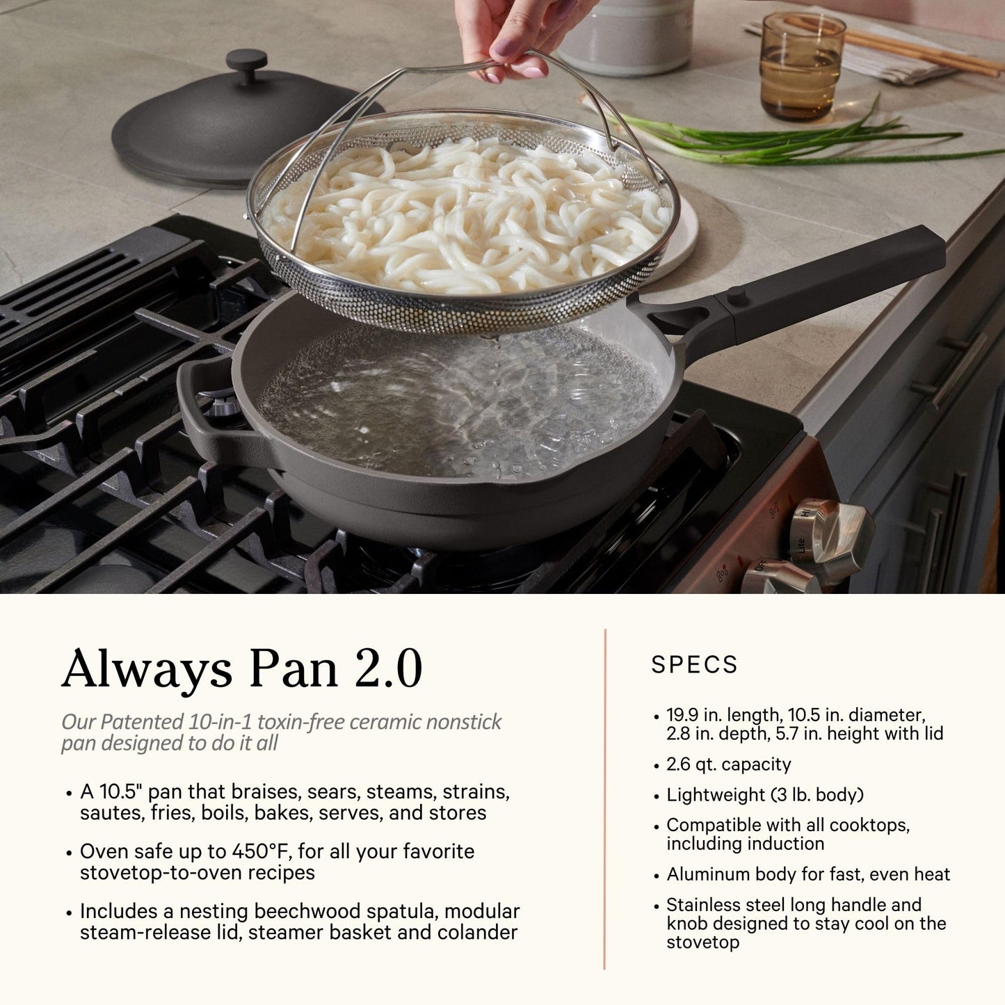 Our Place Cookware Duo | 7-Piece Ceramic Cookware Set with 10.5" Always Pan 2.0, 5.5 Qt Perfect Pot & Strainer Basket | Induction & Oven Safe up to 450°F | Nonstick, Non-Toxic Cookware | Steam