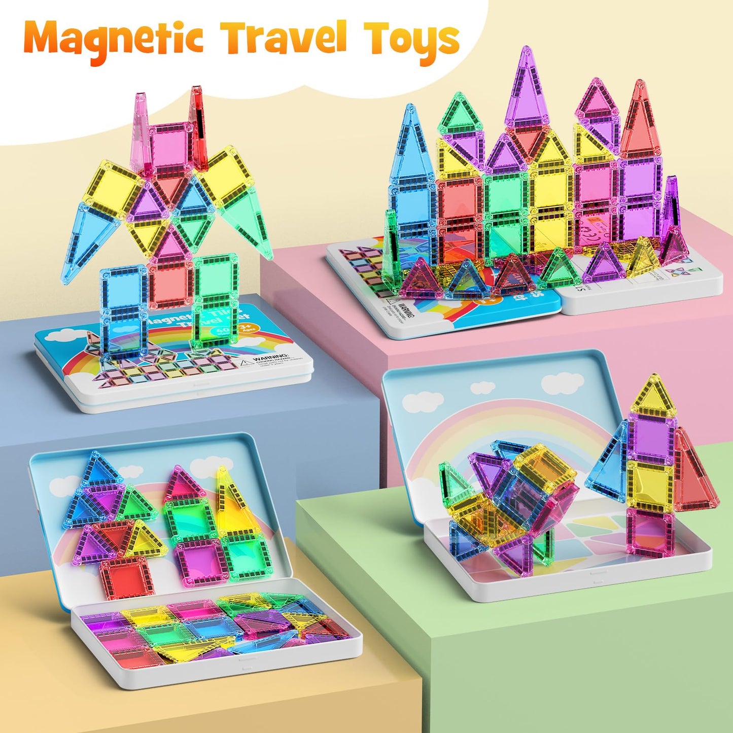 hunloot 40 Pieces Magnetic Tiles for Kids Ages 4-8, Travel Magnetic Building Blocks Set with Iron Box, STEM Outdoor Kids Toys Gift for Boys & Girls 3+ Year Old, Pocket-Sized Classroom Must Haves