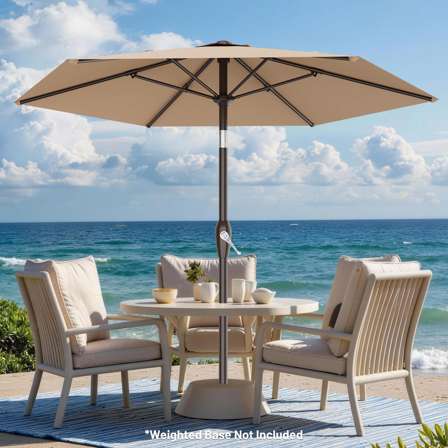 AreShark 7.5FT Patio Umbrella Table Market Umbrella with 6 Sturdy Ribs, Button Tilt/Crank, Heavy-Duty Outdoor Umbrellas for Pool, Deck, Garden and Backyard, Beige