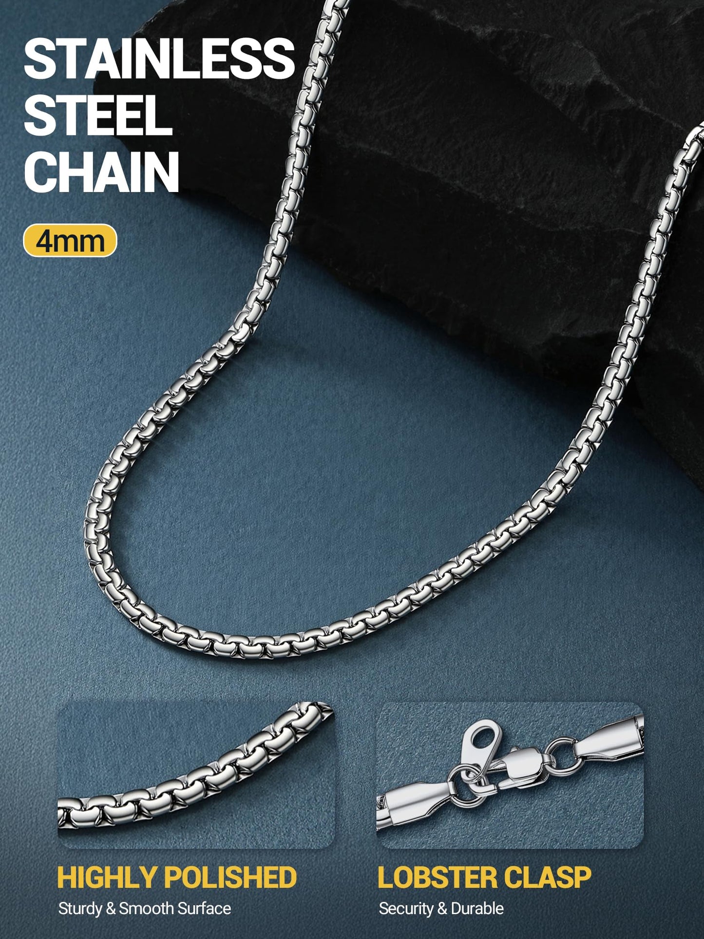 PROSTEEL Mens Chains Necklace Stainless Steel Men Jewelry Flat Link Chain Long Necklace 30inch